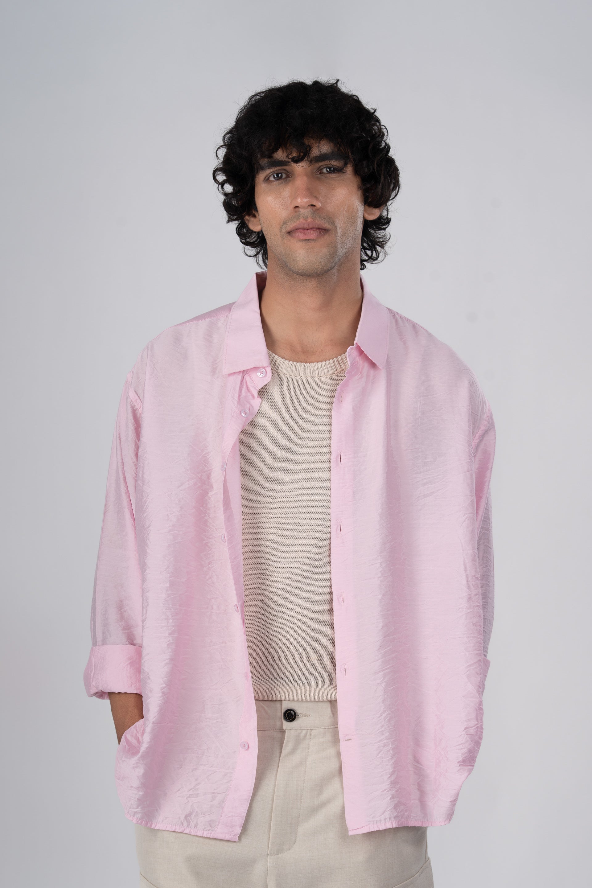 Soft Nylon Relaxed Shirt In Pink