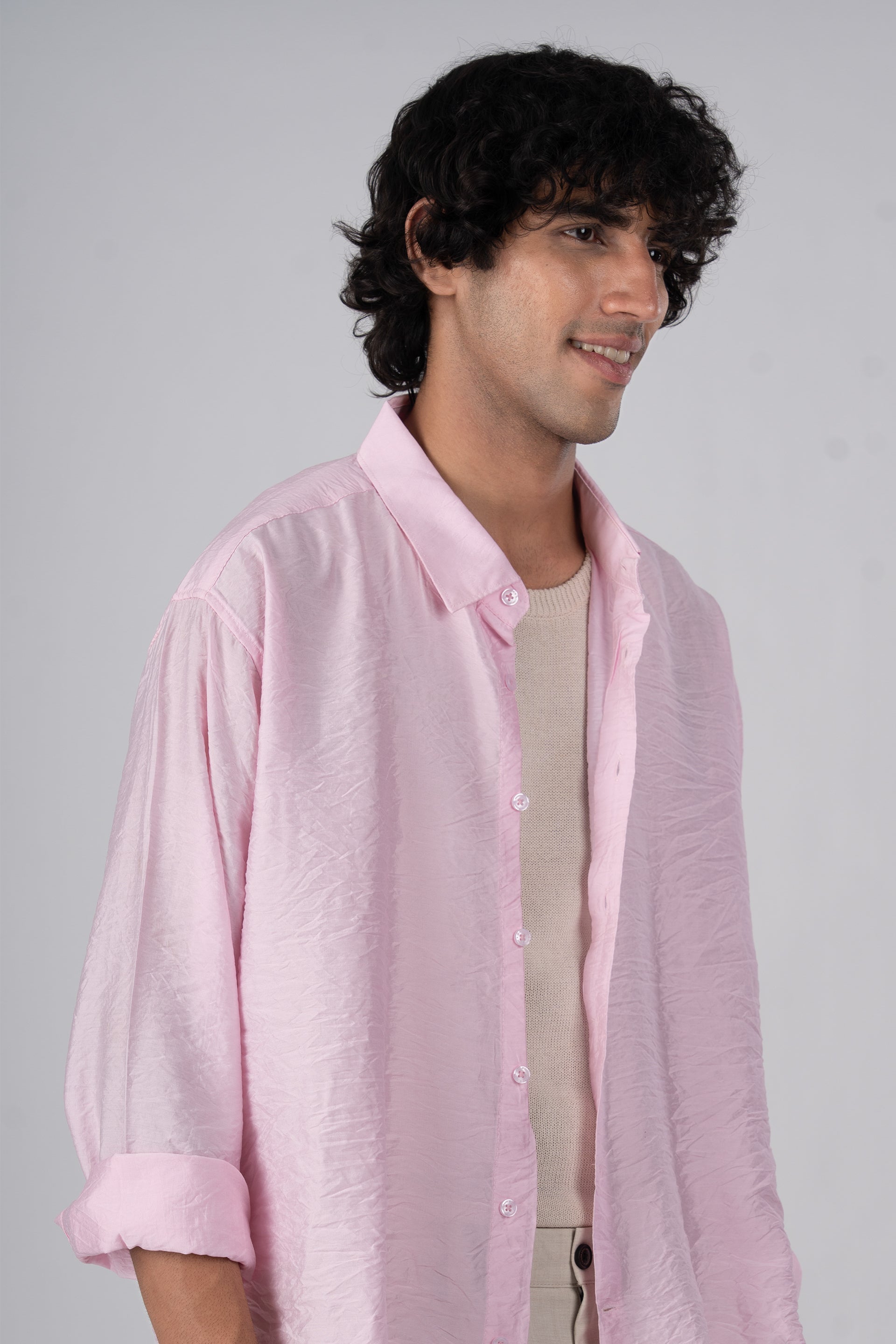 Soft Nylon Relaxed Shirt In Pink