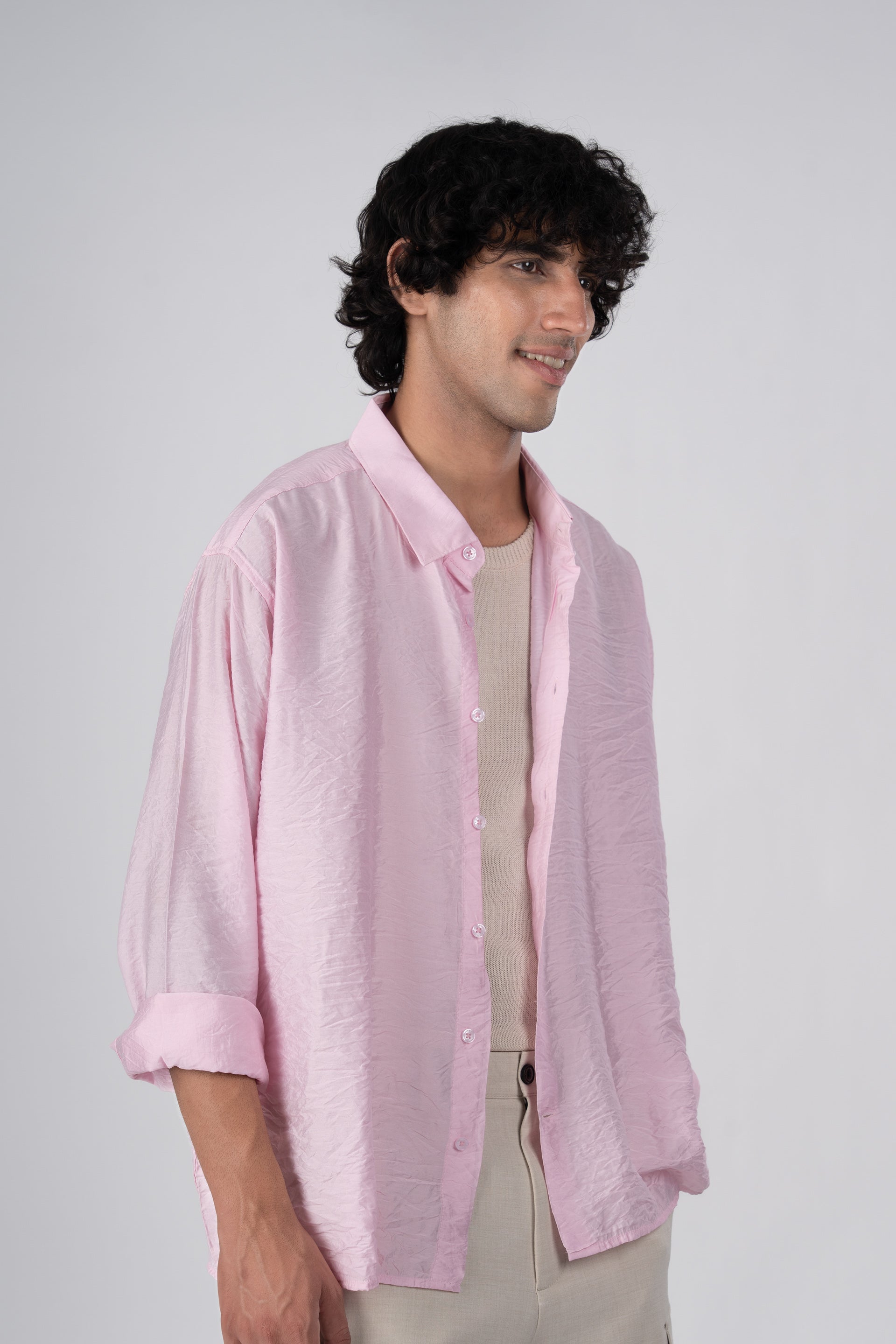 Soft Nylon Relaxed Shirt In Pink