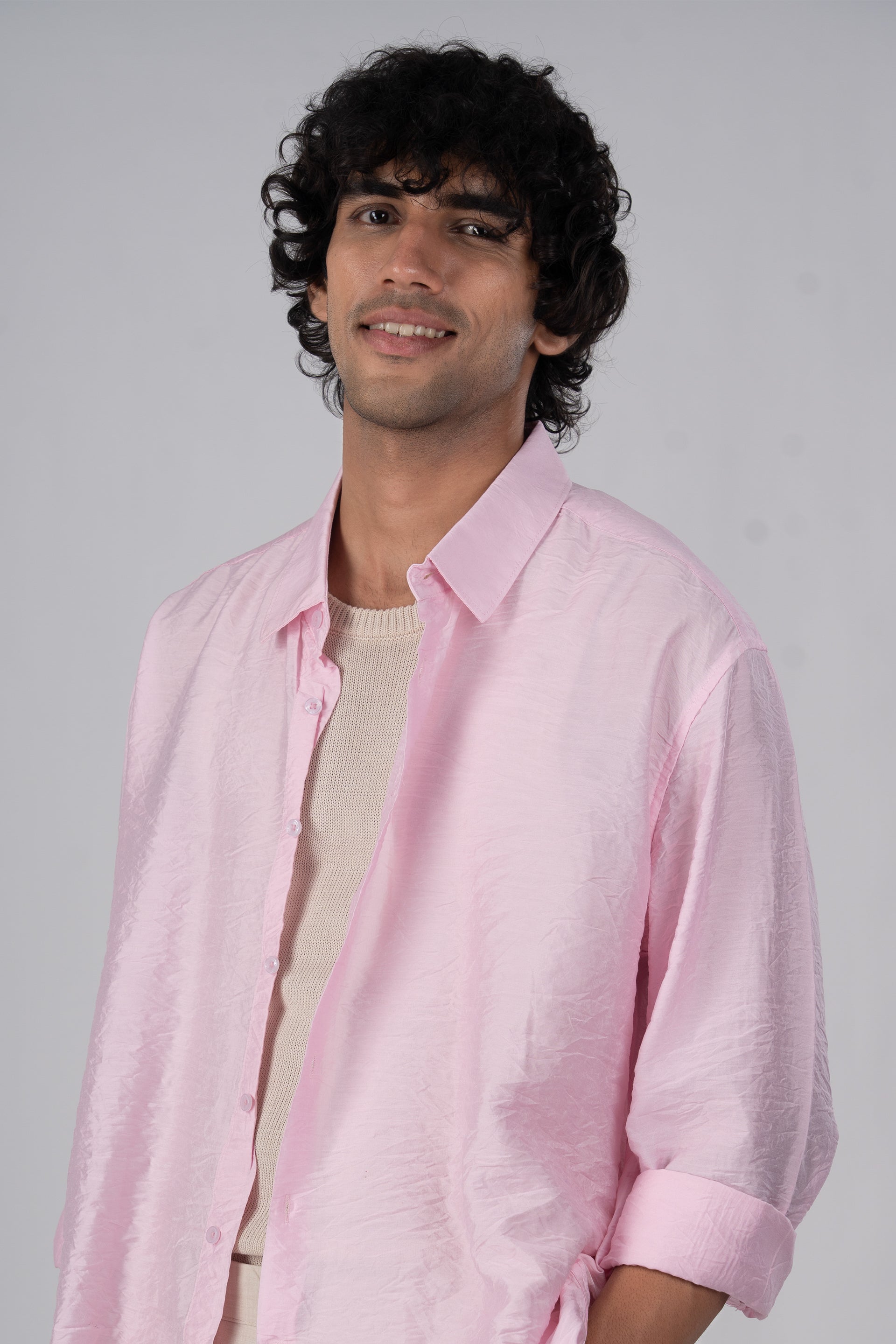 Soft Nylon Relaxed Shirt In Pink