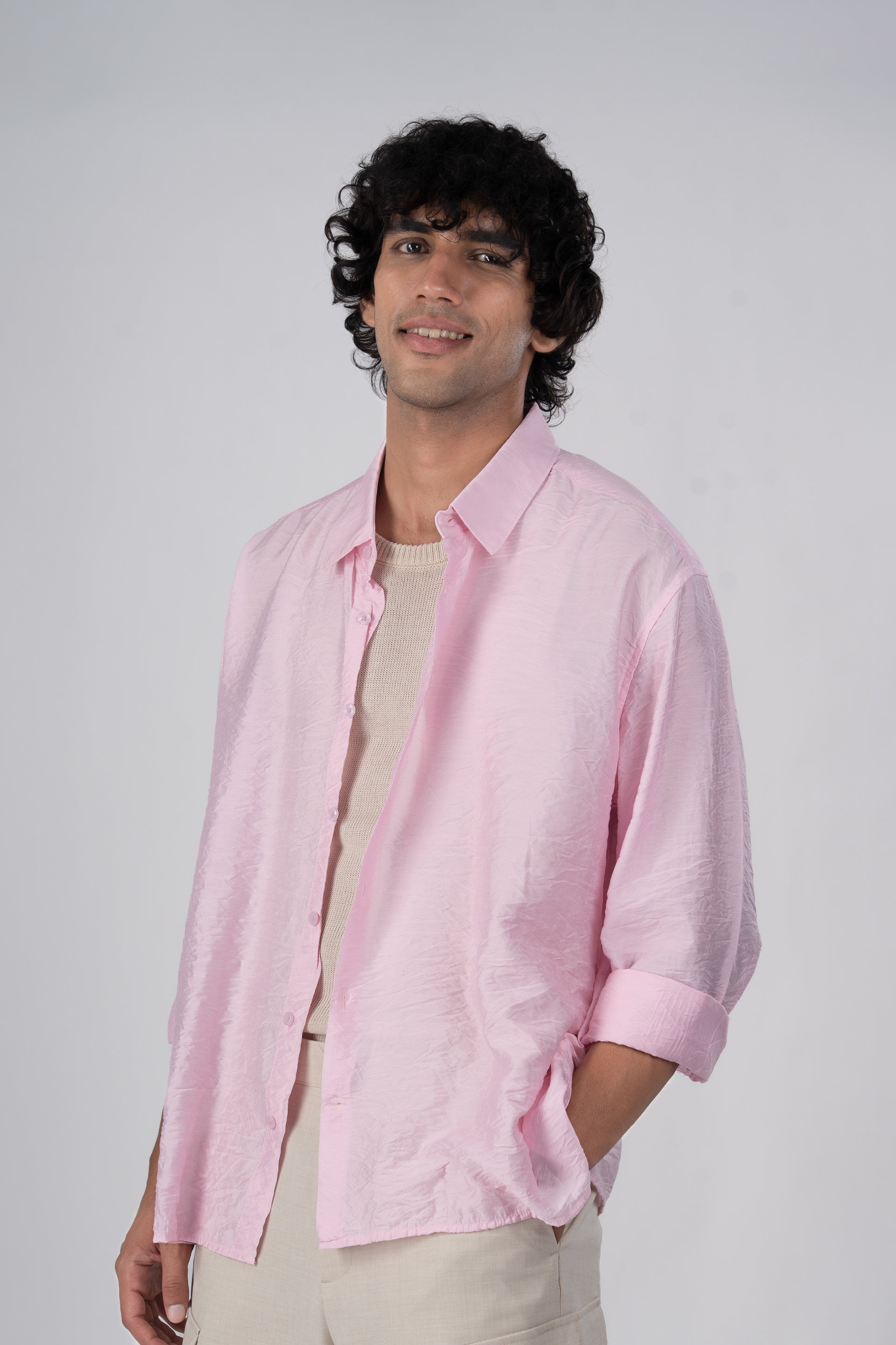 Soft Nylon Relaxed Shirt In Pink