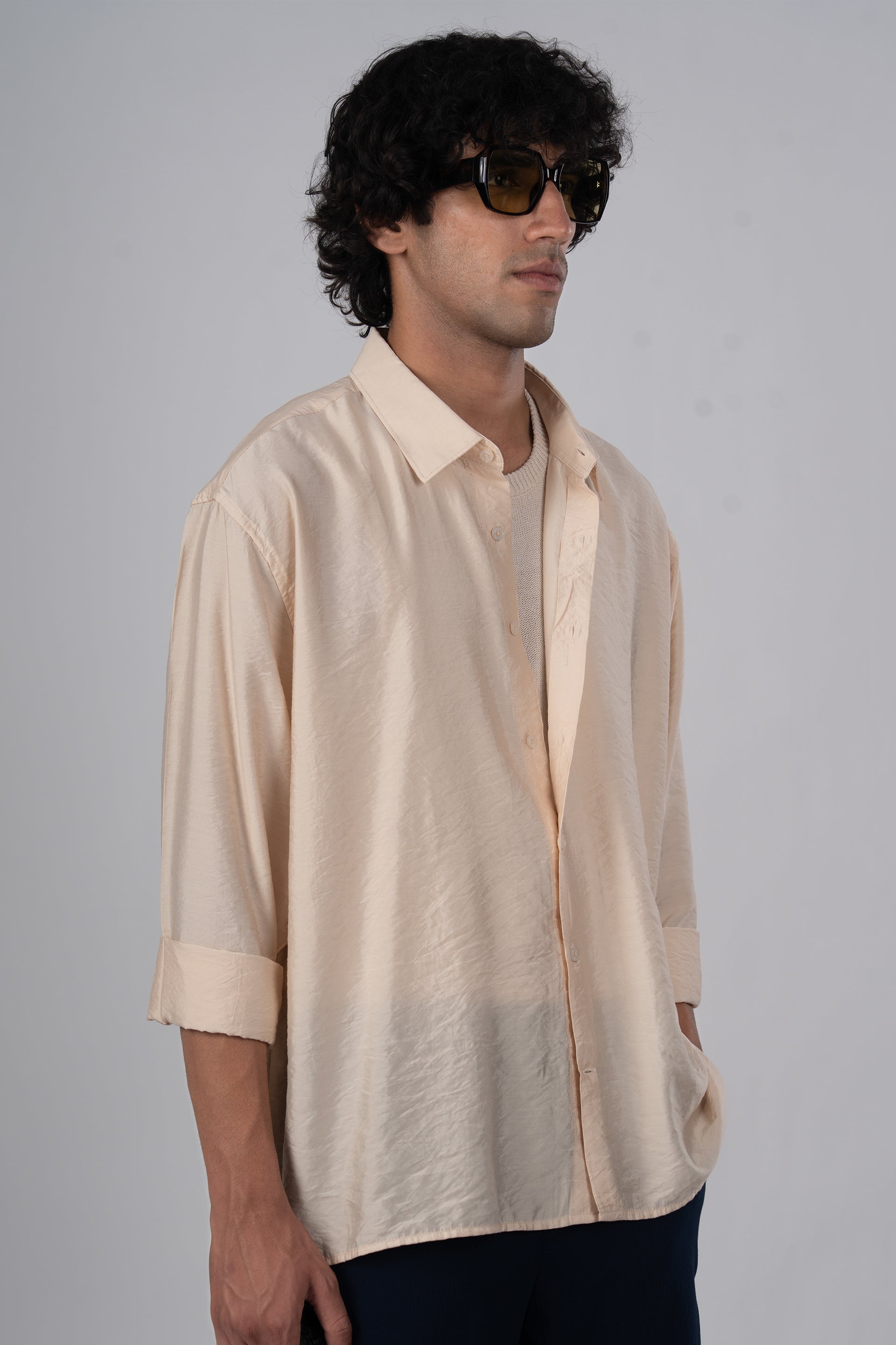 Soft Nylon Relaxed Shirt In Beige