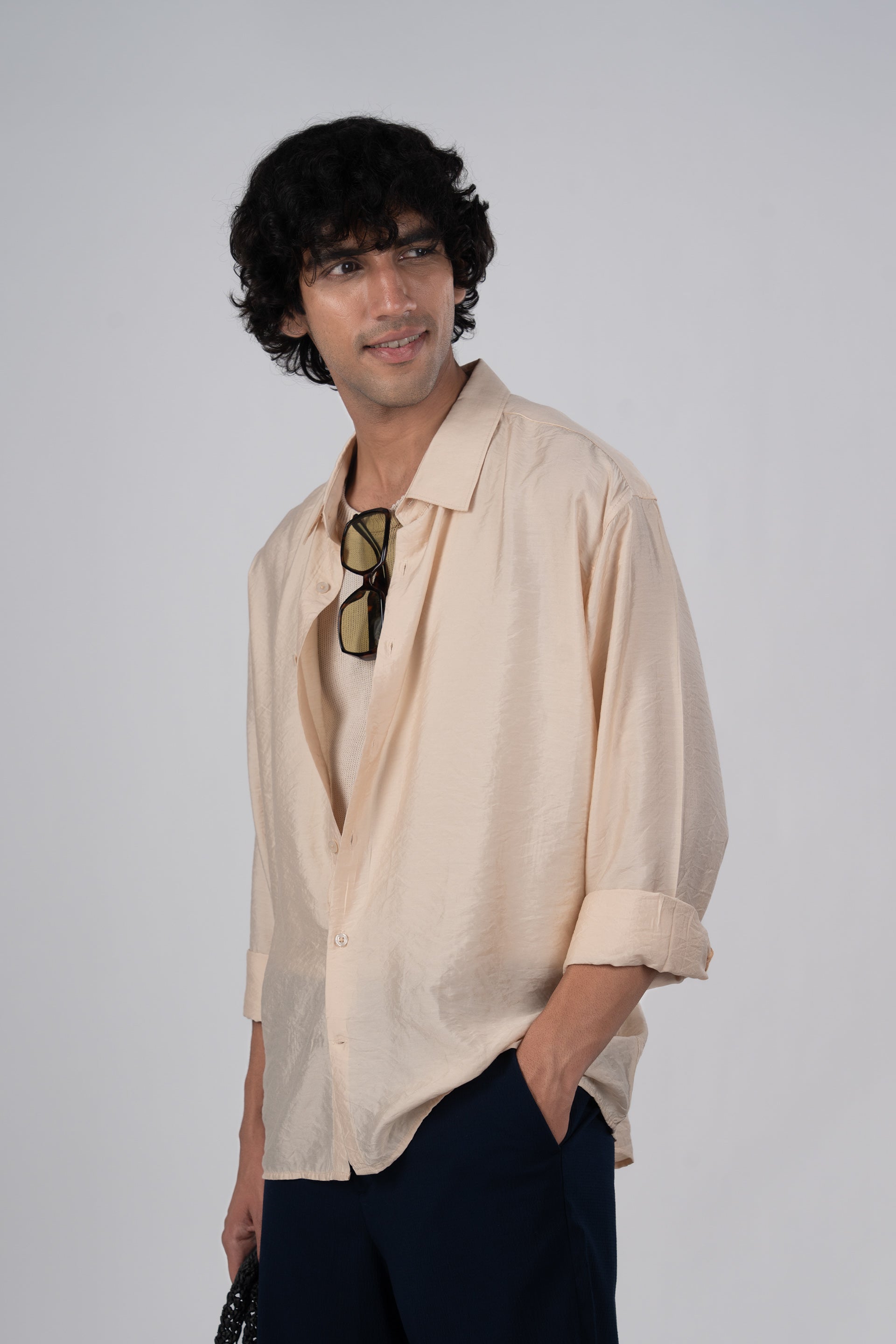 Soft Nylon Relaxed Shirt In Beige
