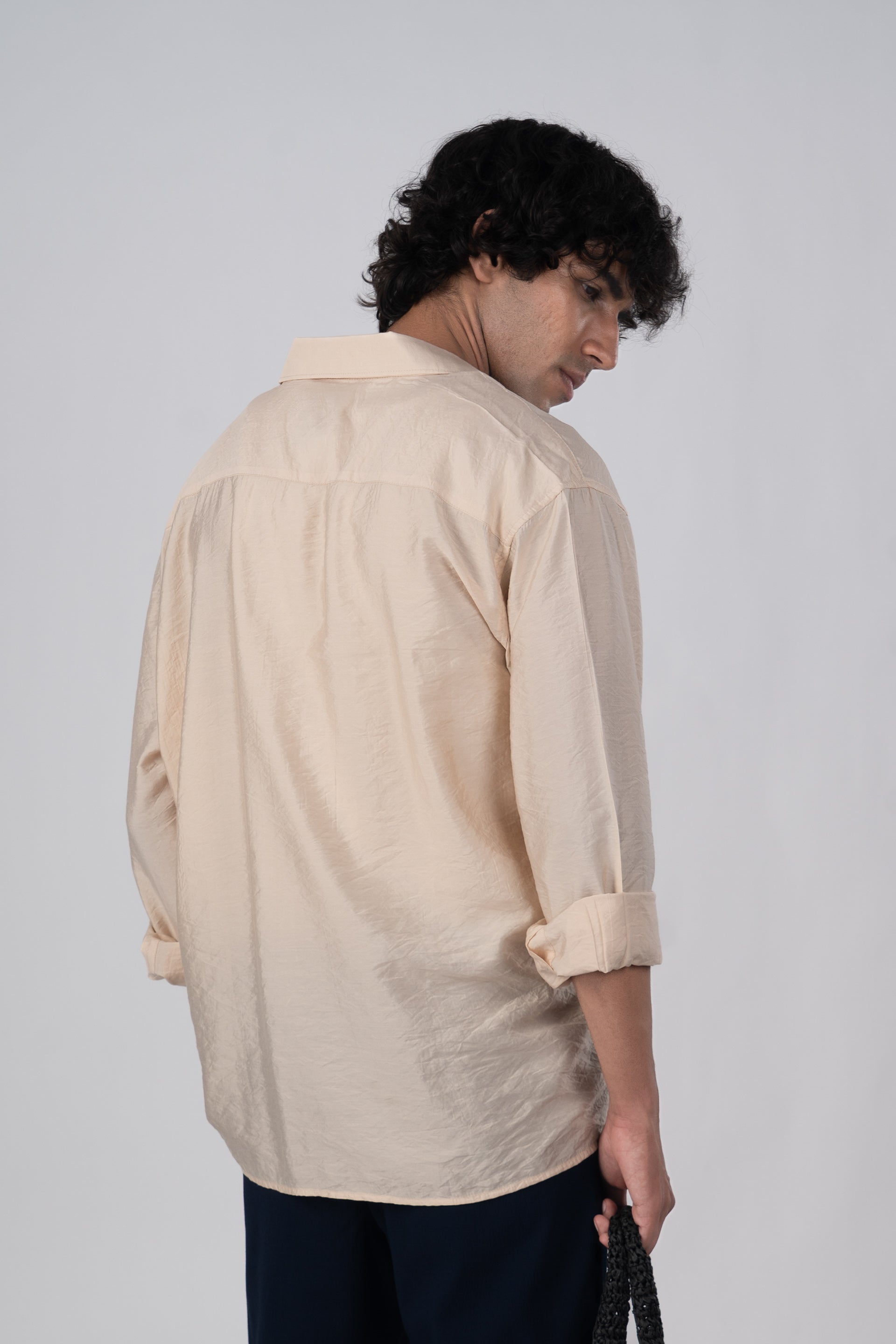 Soft Nylon Relaxed Shirt In Beige