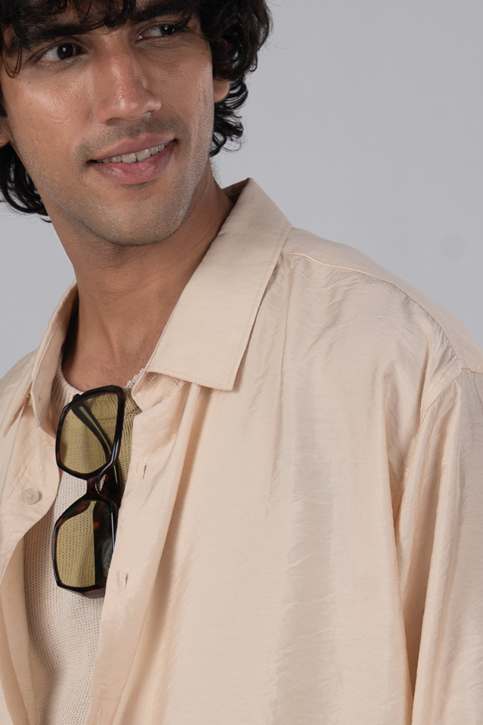 Soft Nylon Relaxed Shirt In Beige