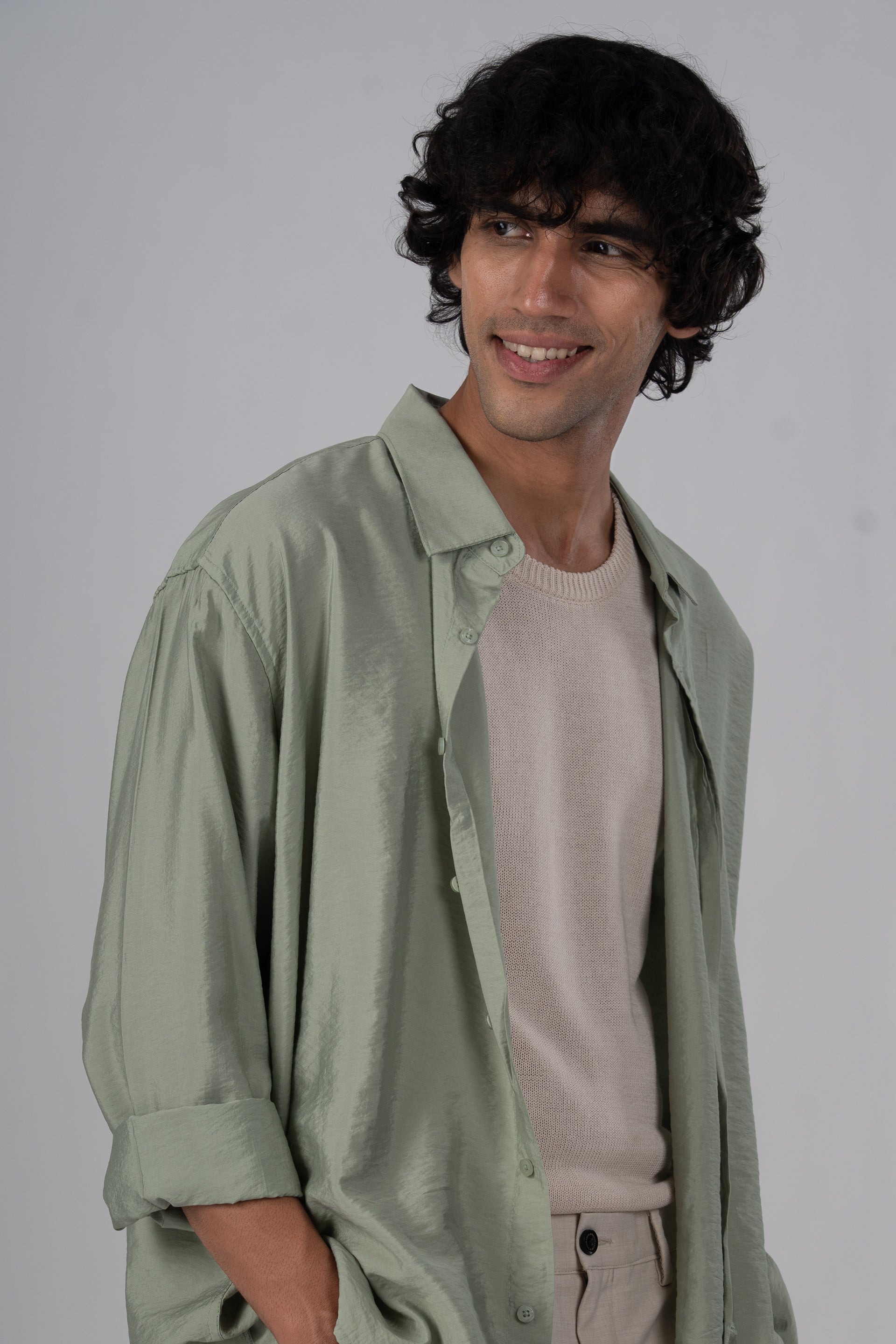 Soft Nylon Relaxed Shirt In Green