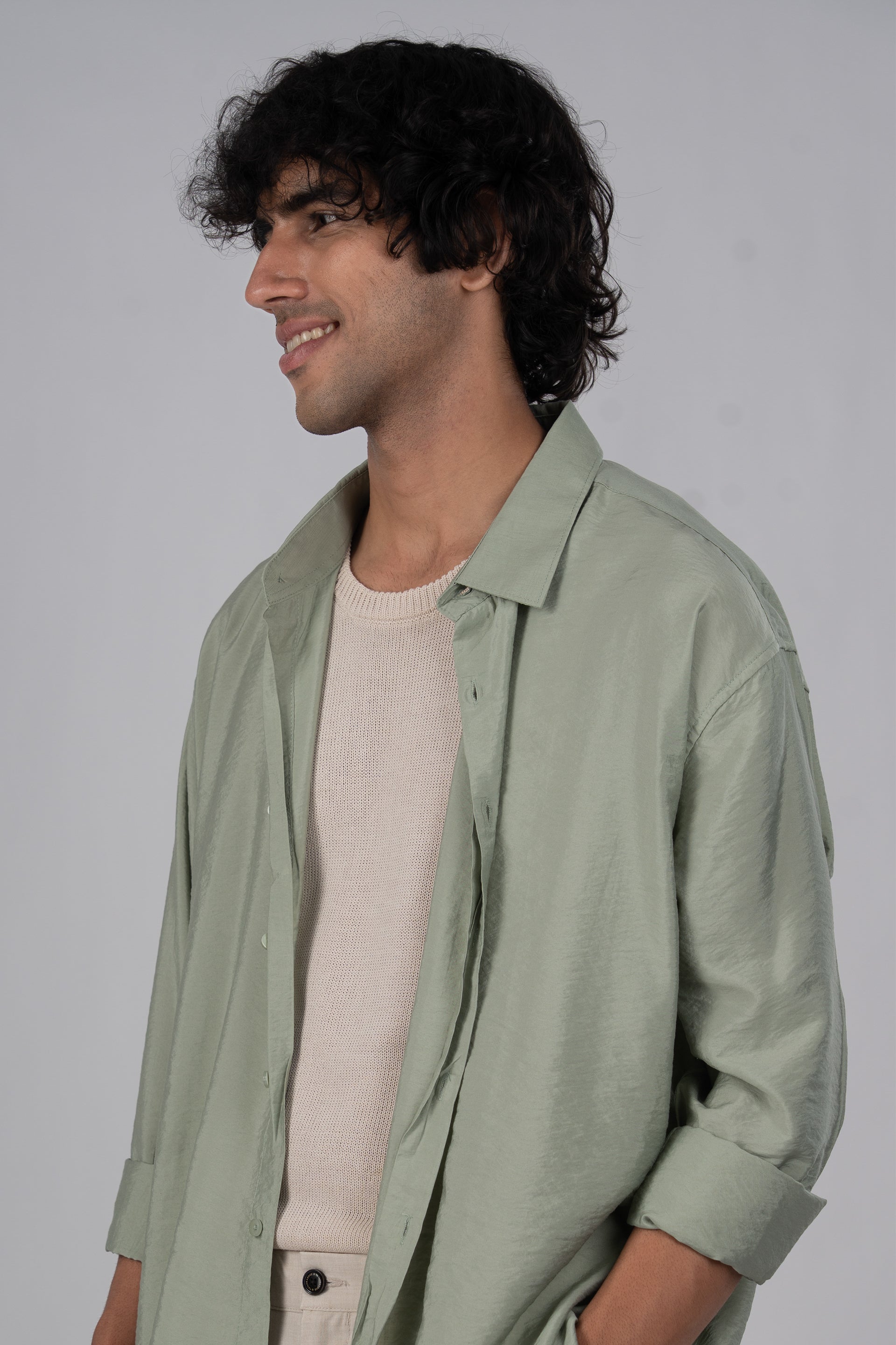 Soft Nylon Relaxed Shirt In Green