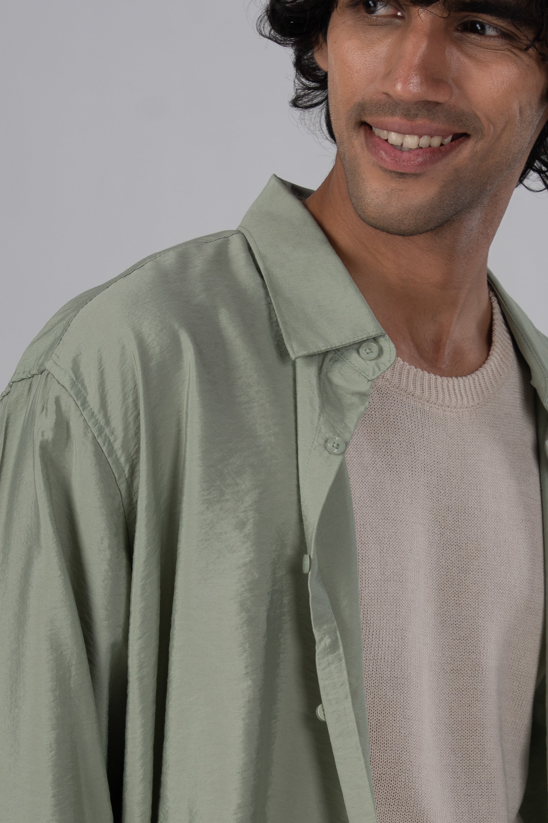 Soft Nylon Relaxed Shirt In Green