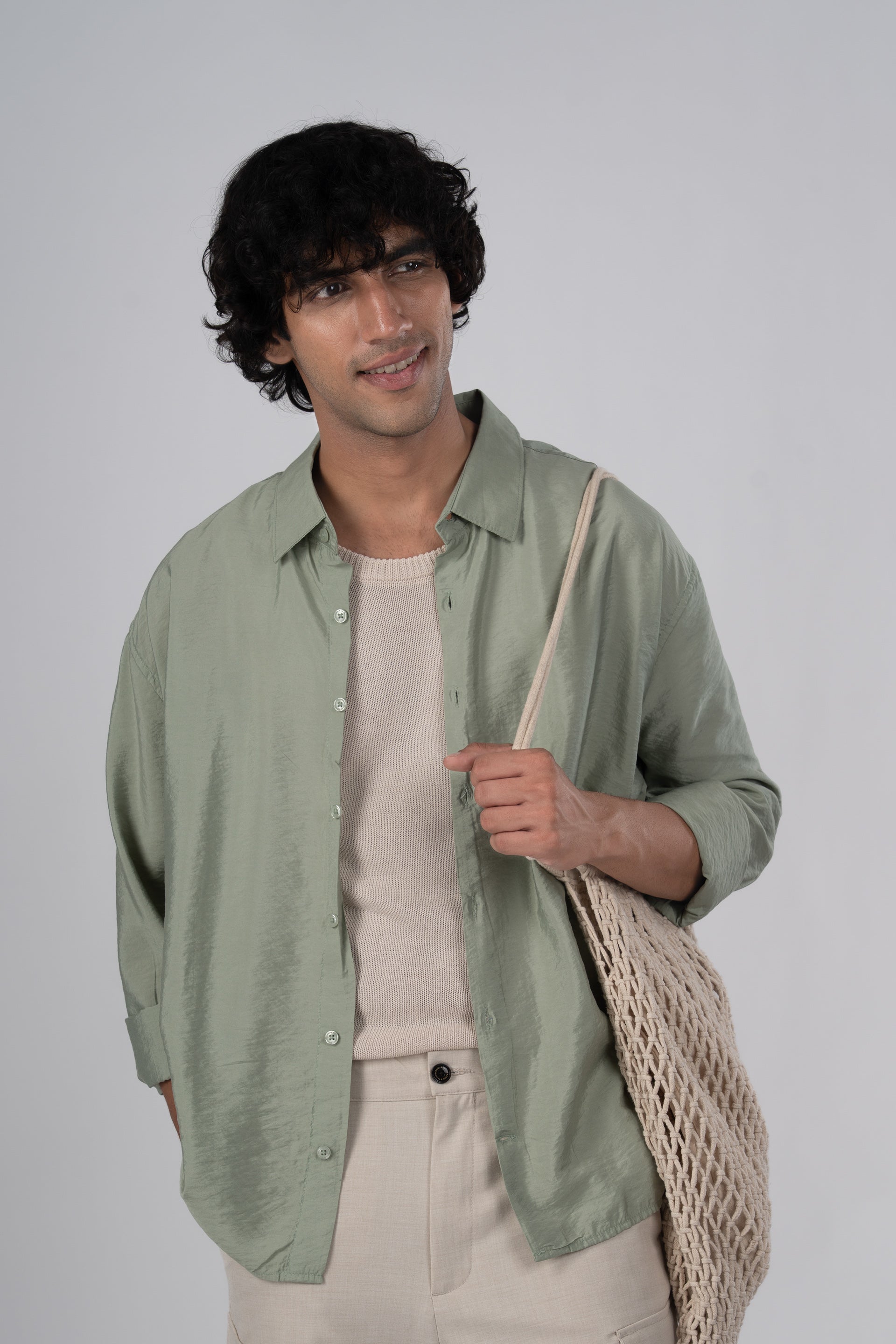 Soft Nylon Relaxed Shirt In Green