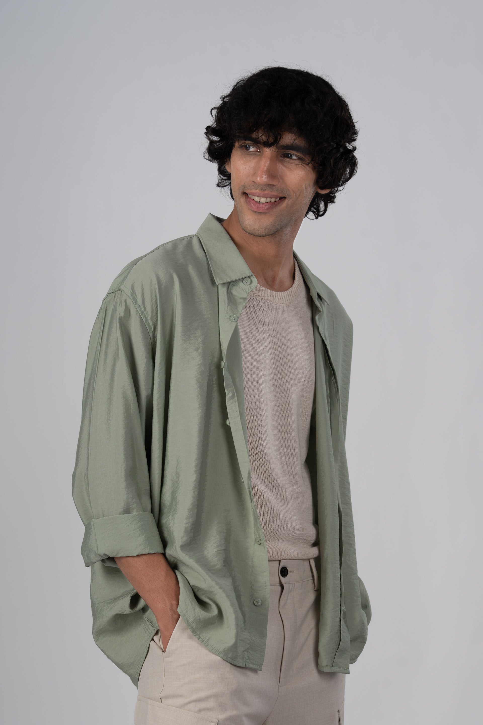 Soft Nylon Relaxed Shirt In Green