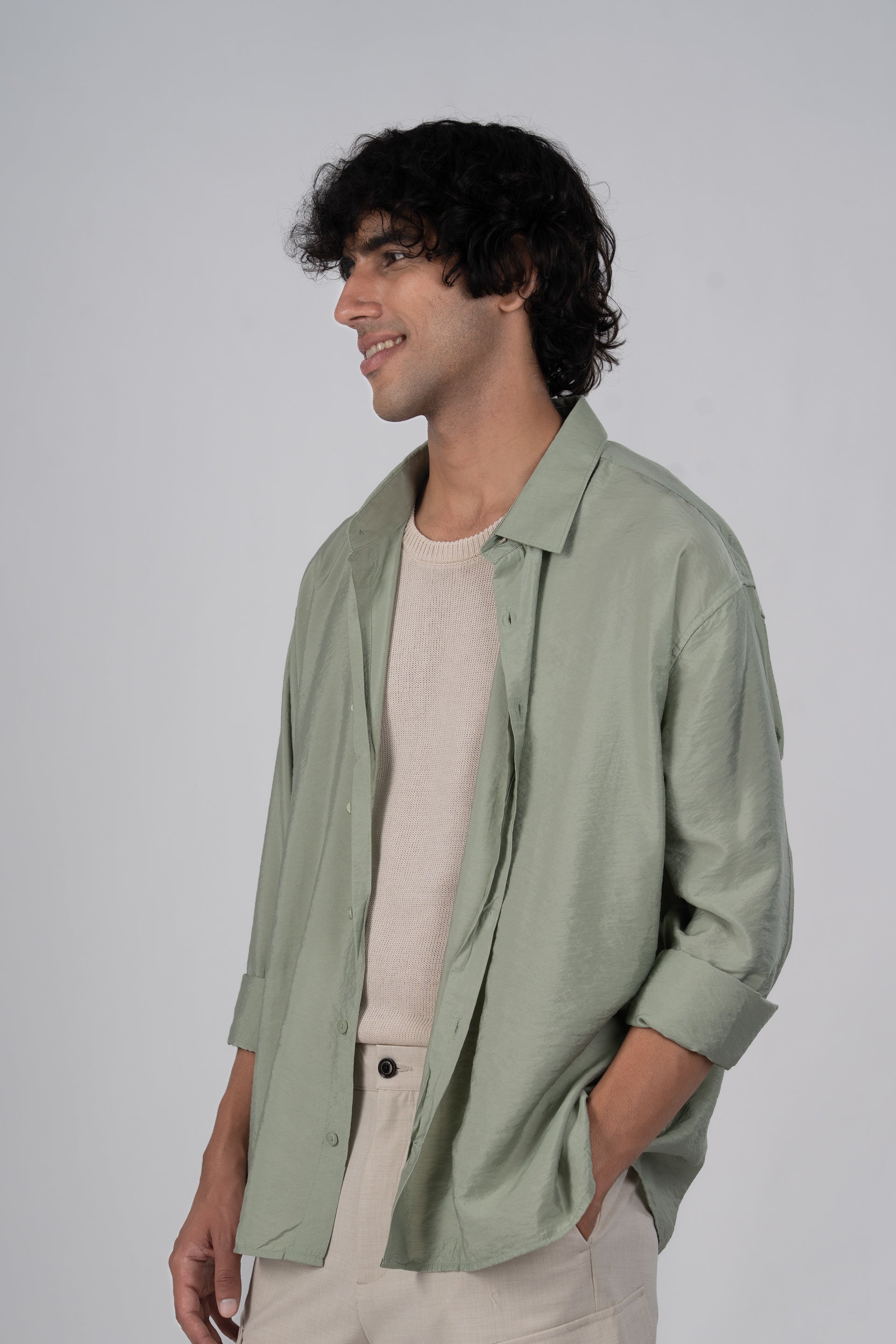 Soft Nylon Relaxed Shirt In Green