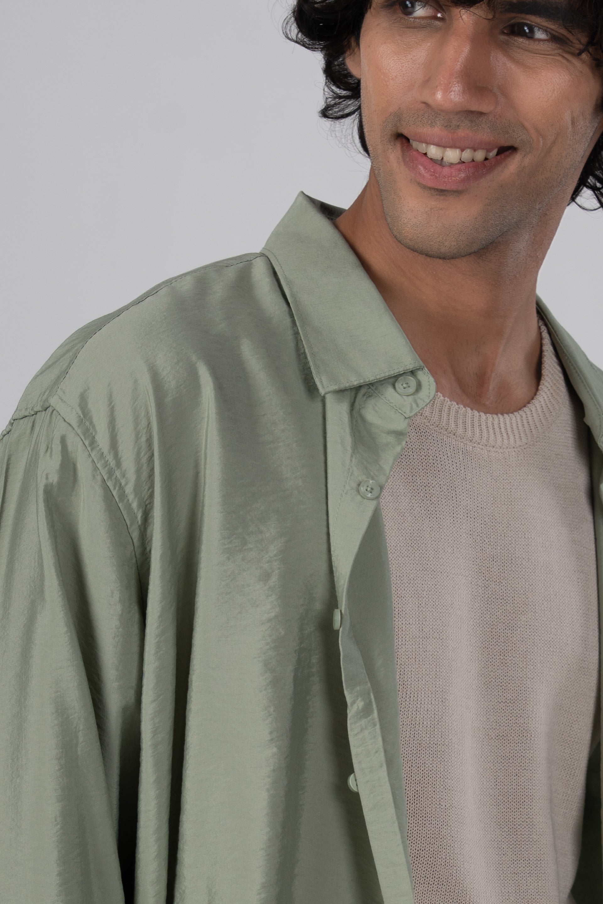 Soft Nylon Relaxed Shirt In Green