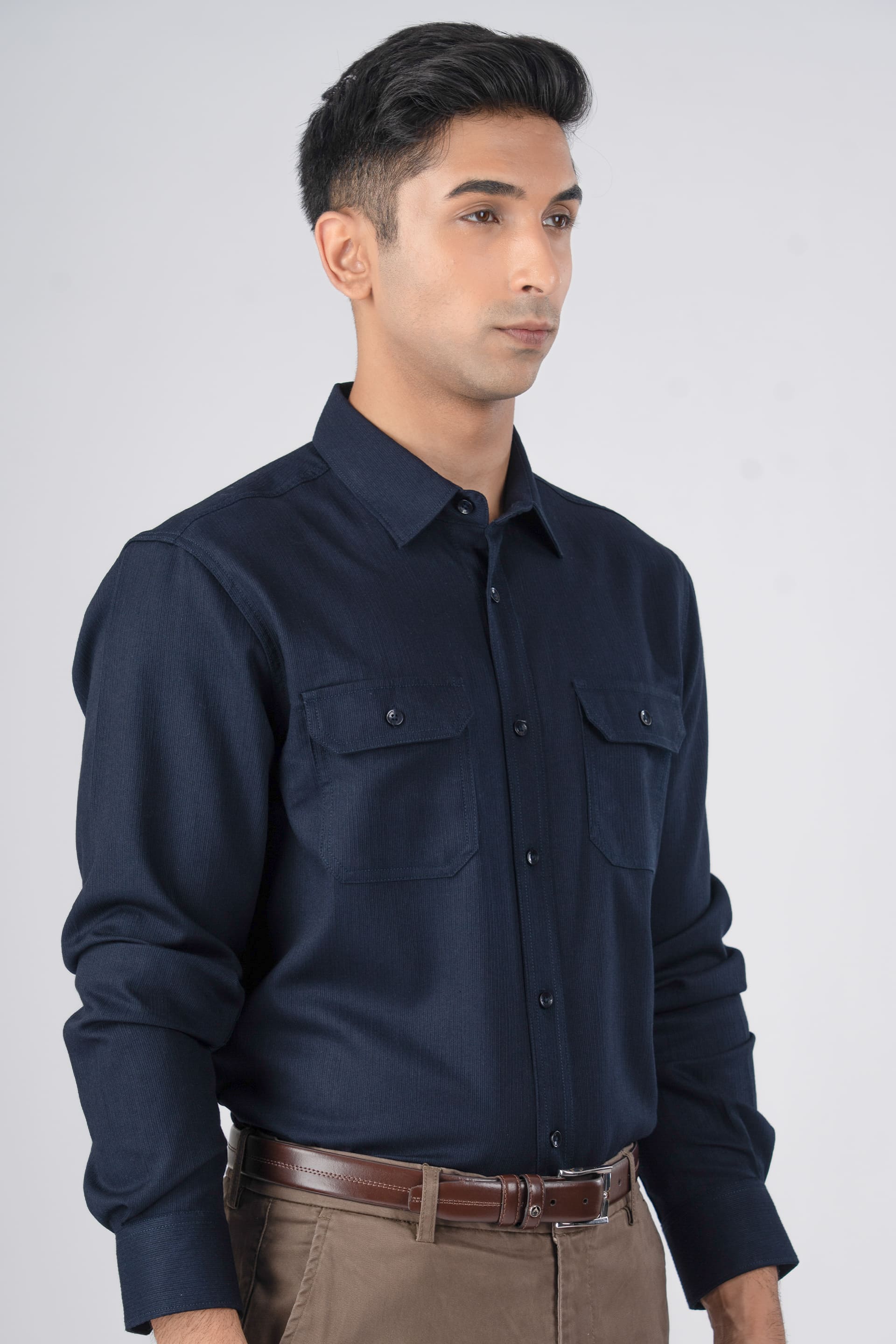 Easy Iron Cord Cargo Shirt In Navy