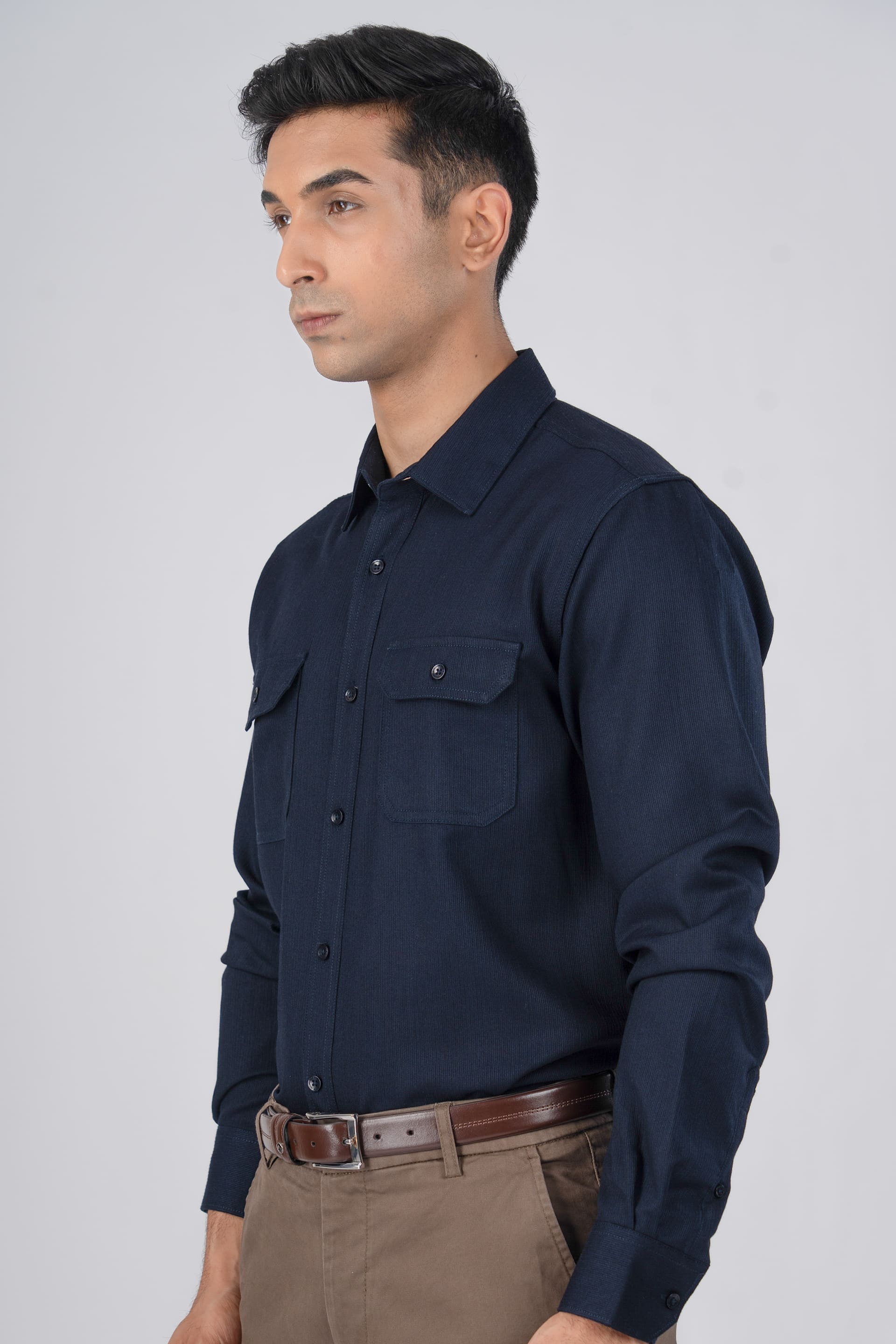 Easy Iron Cord Cargo Shirt In Navy