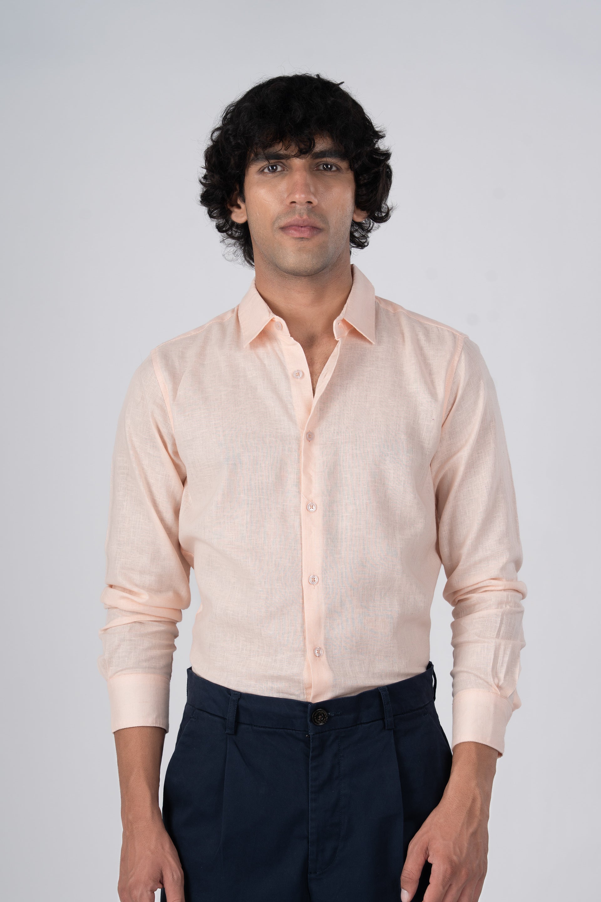 Premium Lyocell Linen Shirt In Orange Peach