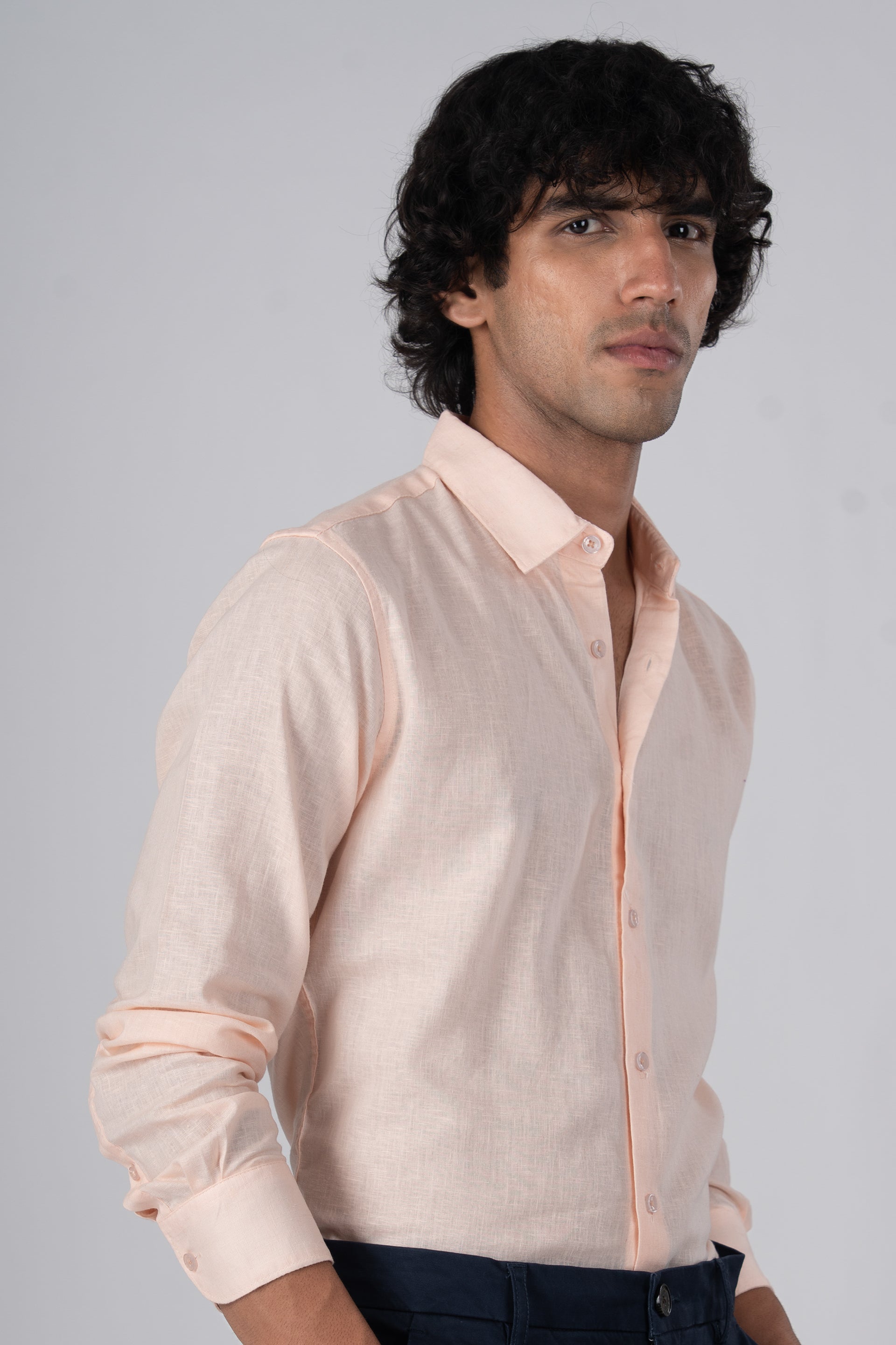 Premium Lyocell Linen Shirt In Orange Peach