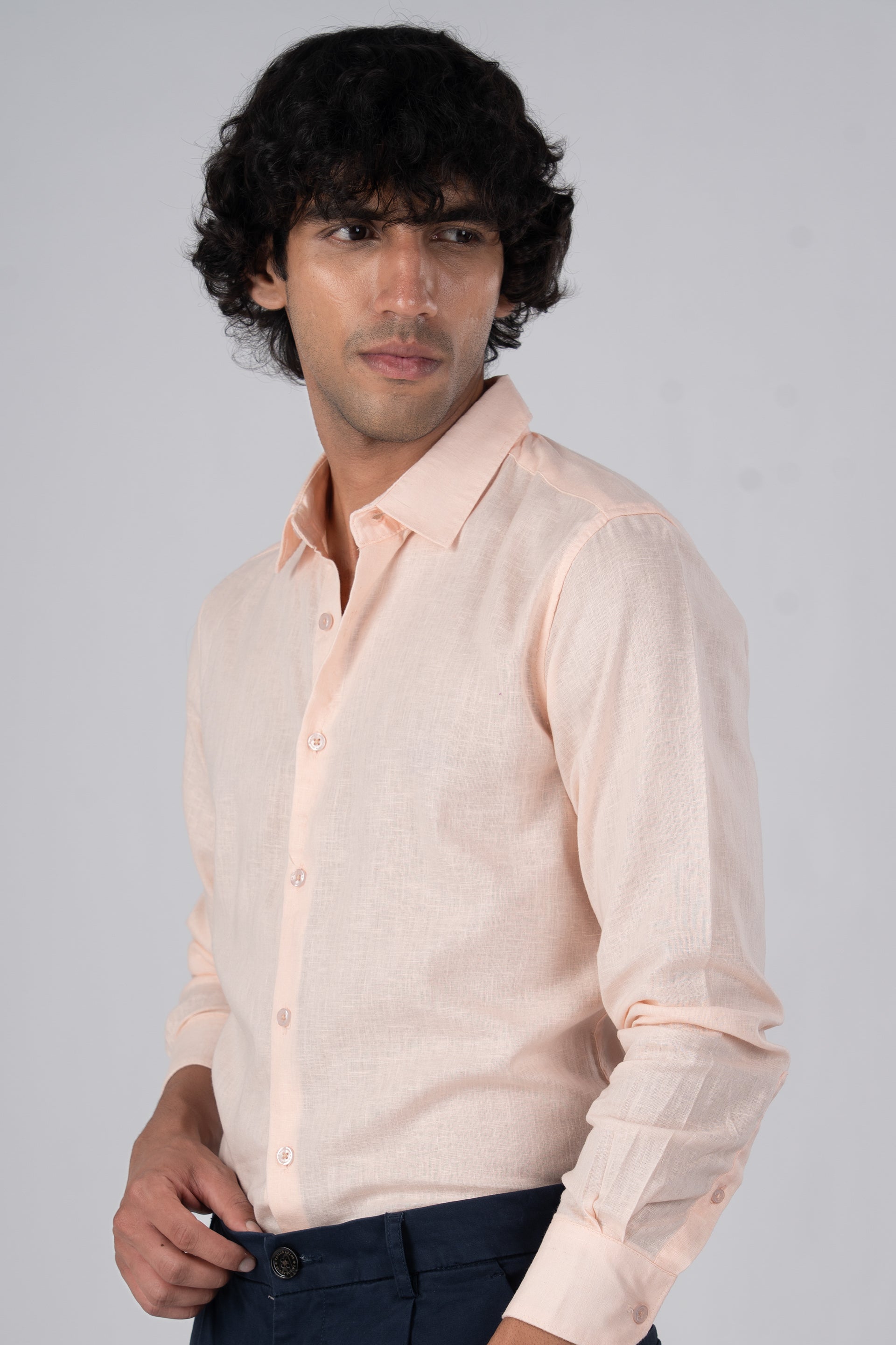 Premium Lyocell Linen Shirt In Orange Peach