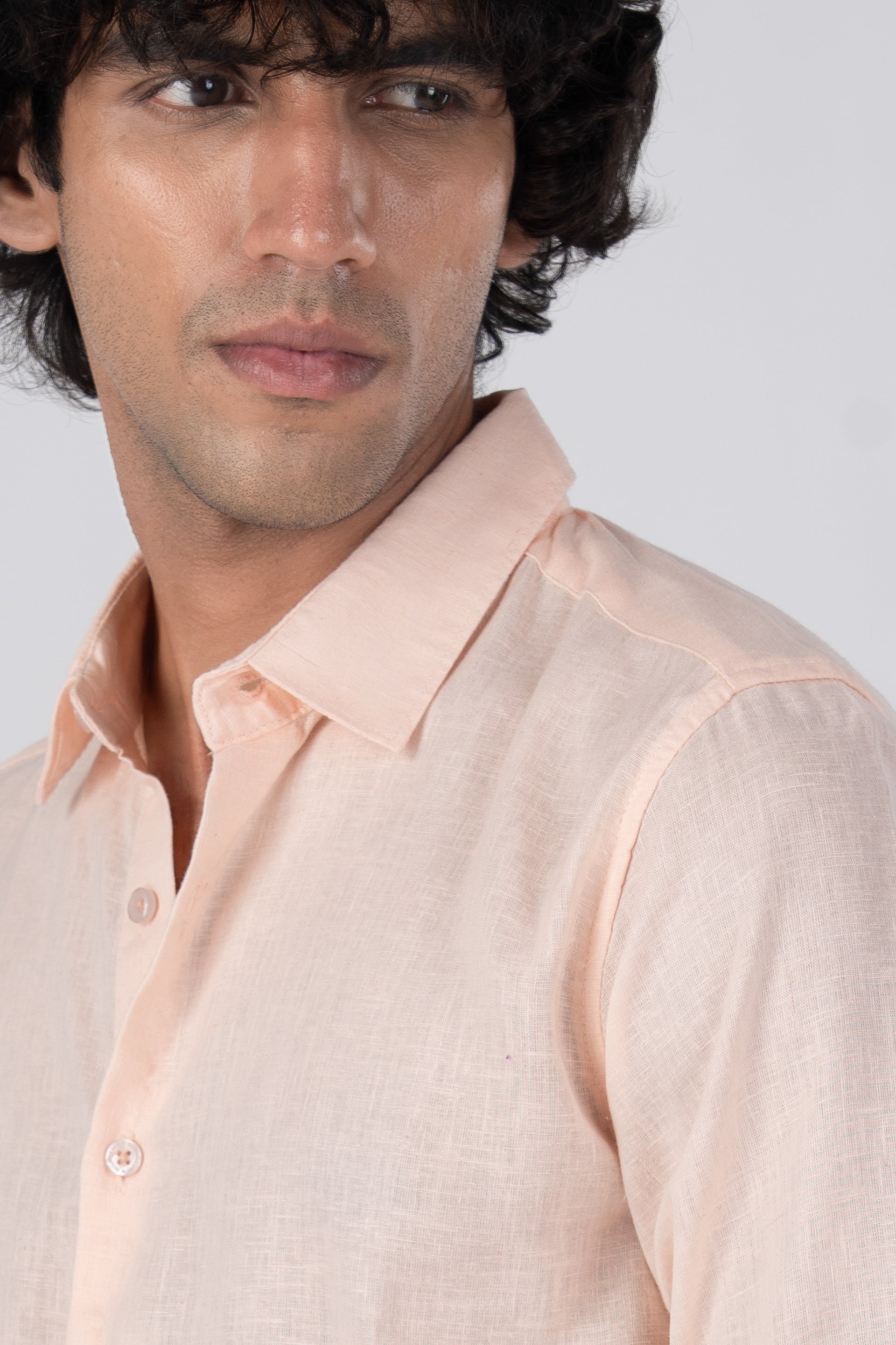 Premium Lyocell Linen Shirt In Orange Peach