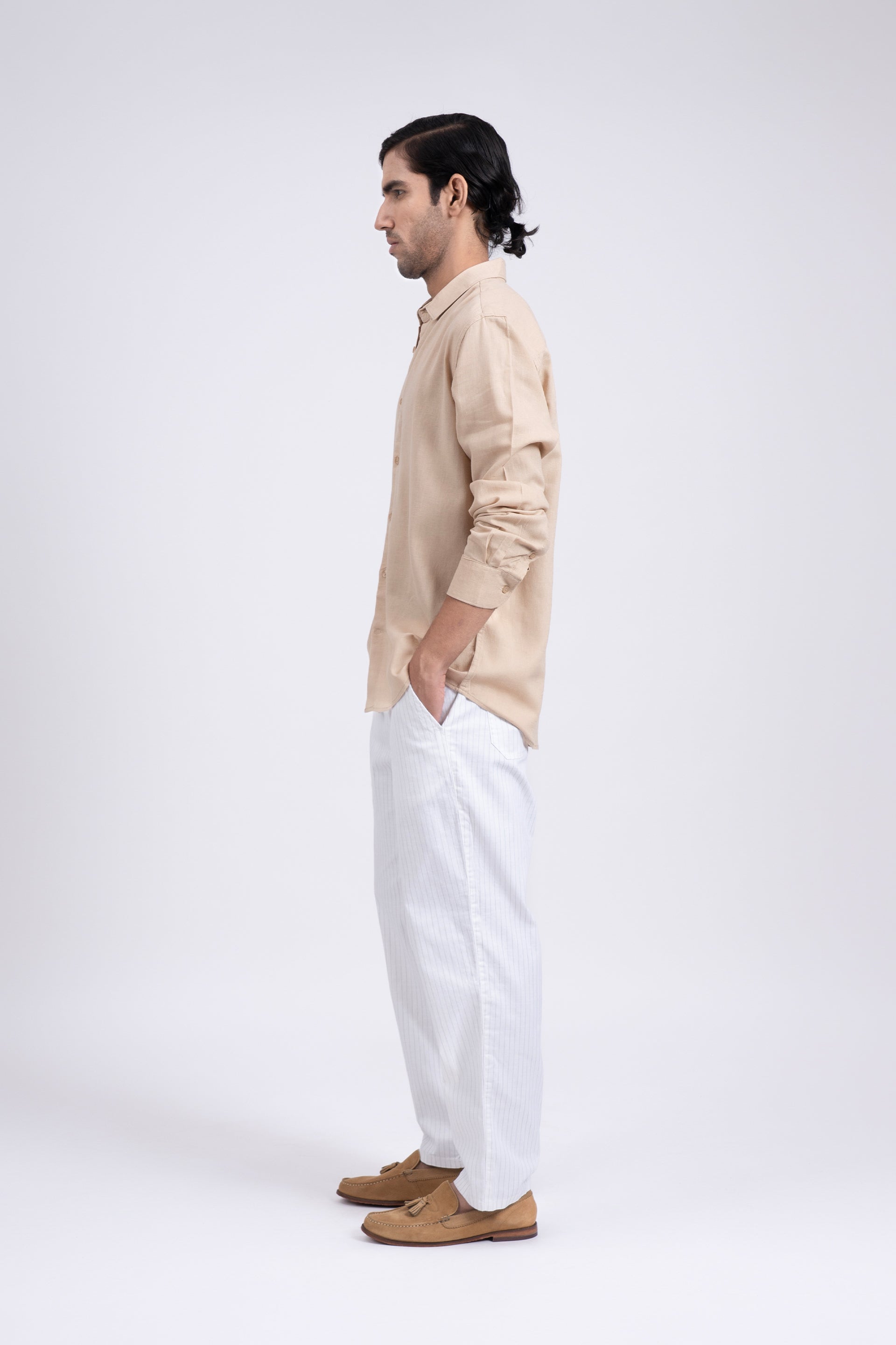 Premium Lyocell Linen Shirt In Beige