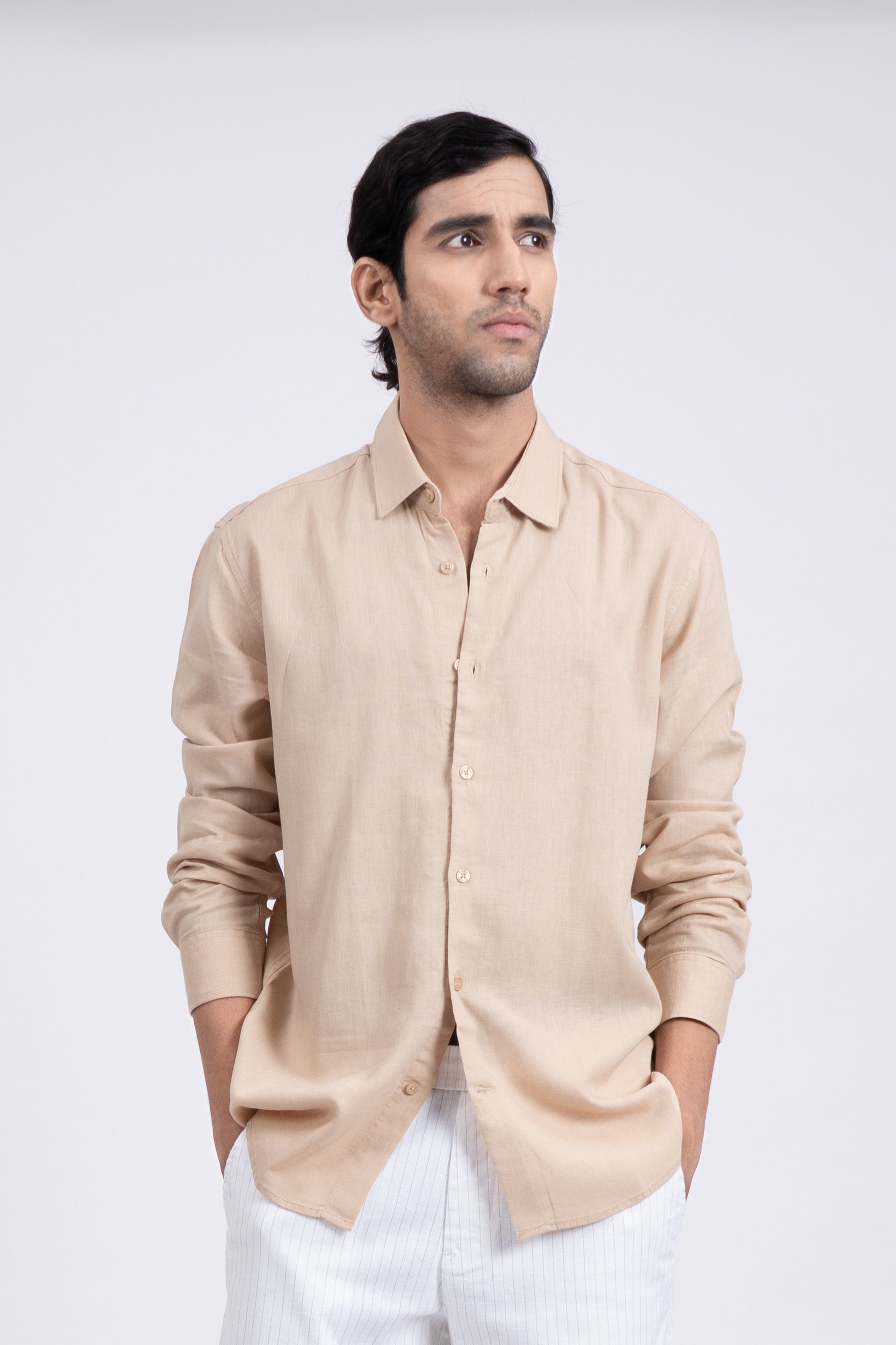 Premium Lyocell Linen Shirt In Beige