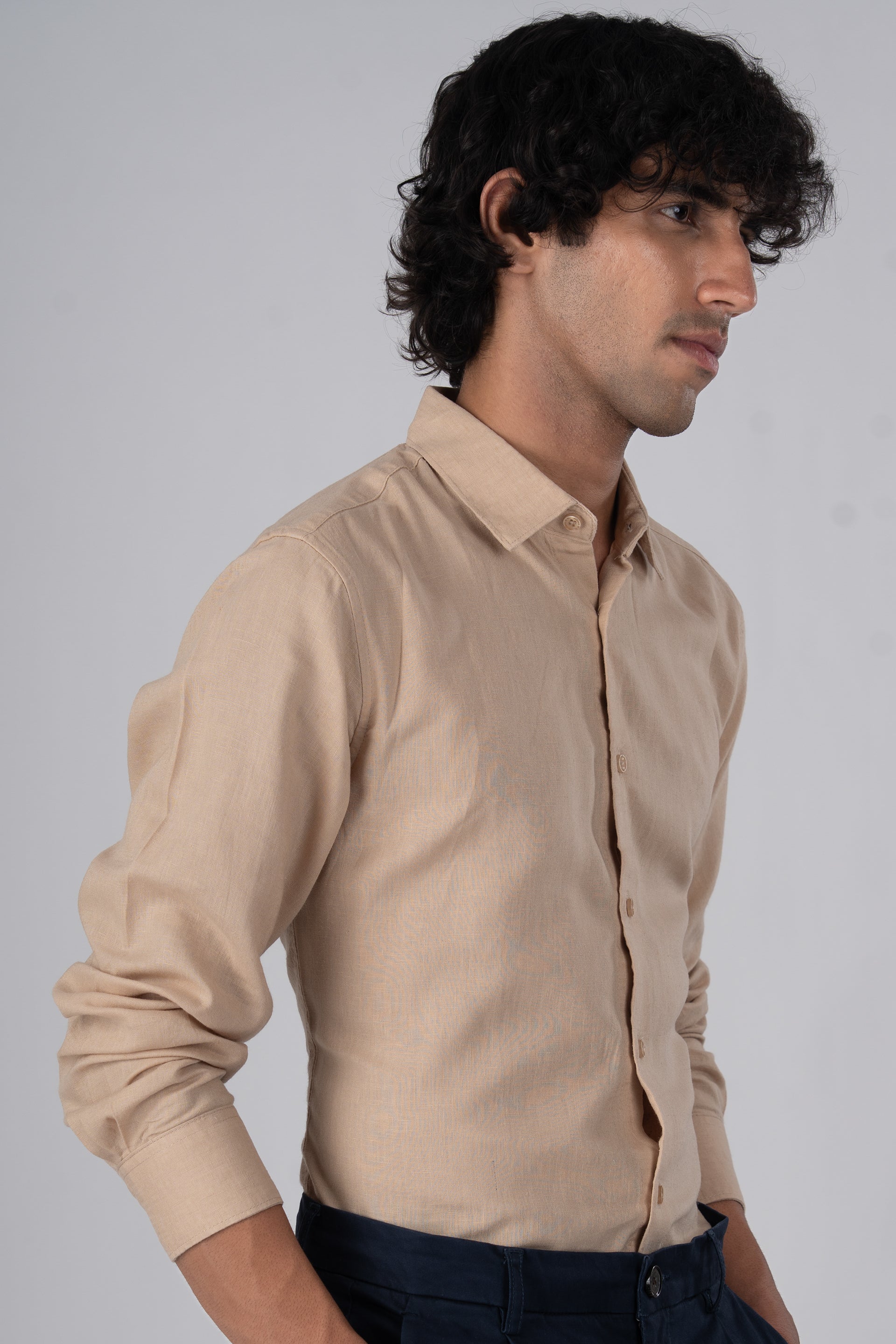 Premium Lyocell Linen Shirt In Beige