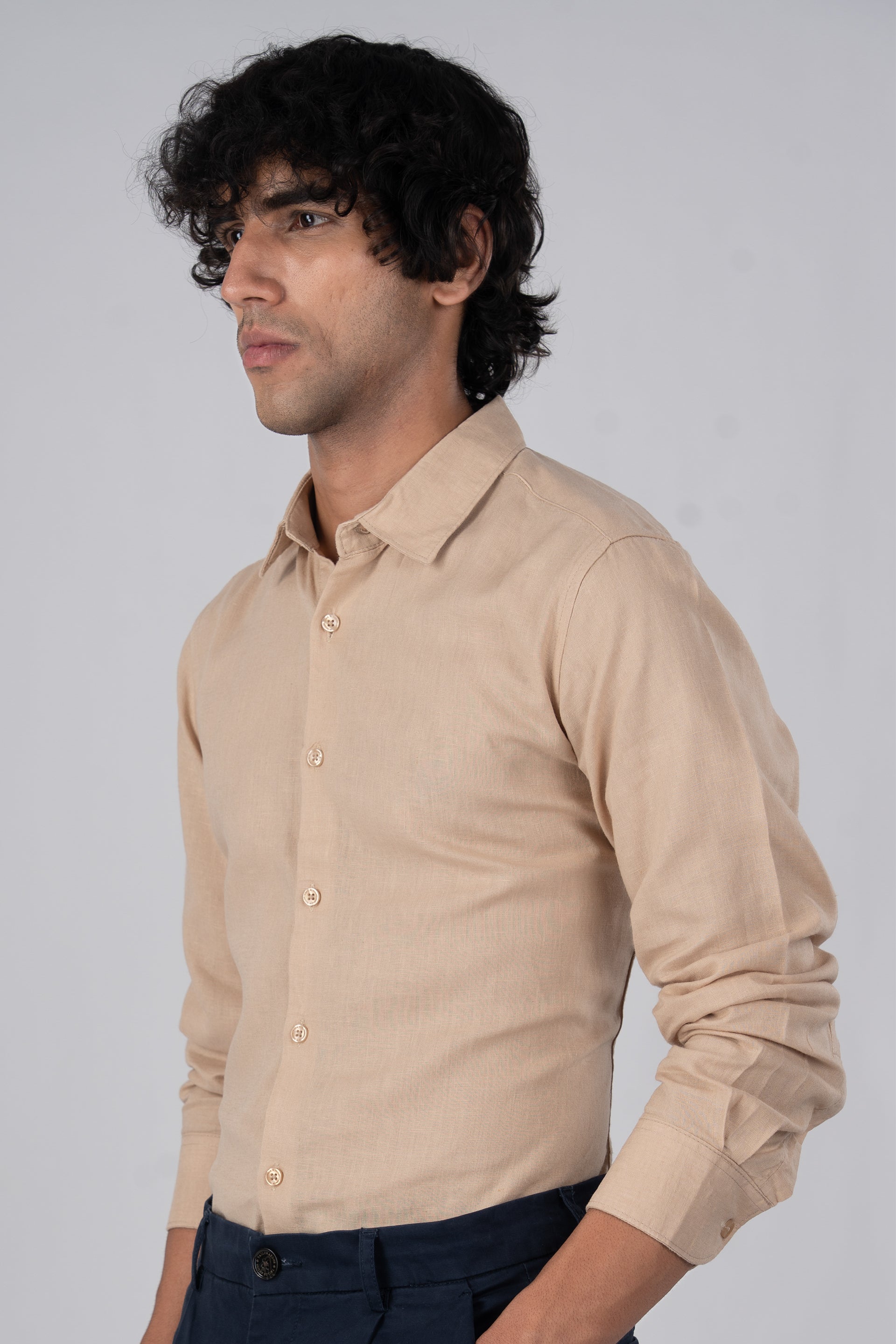 Premium Lyocell Linen Shirt In Beige