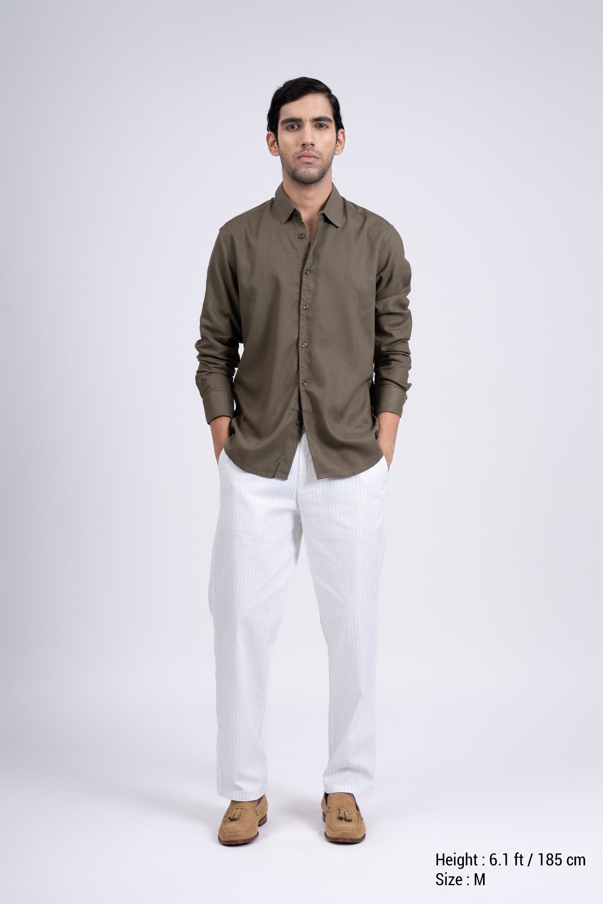 Premium Lyocell Linen Shirt In Olive