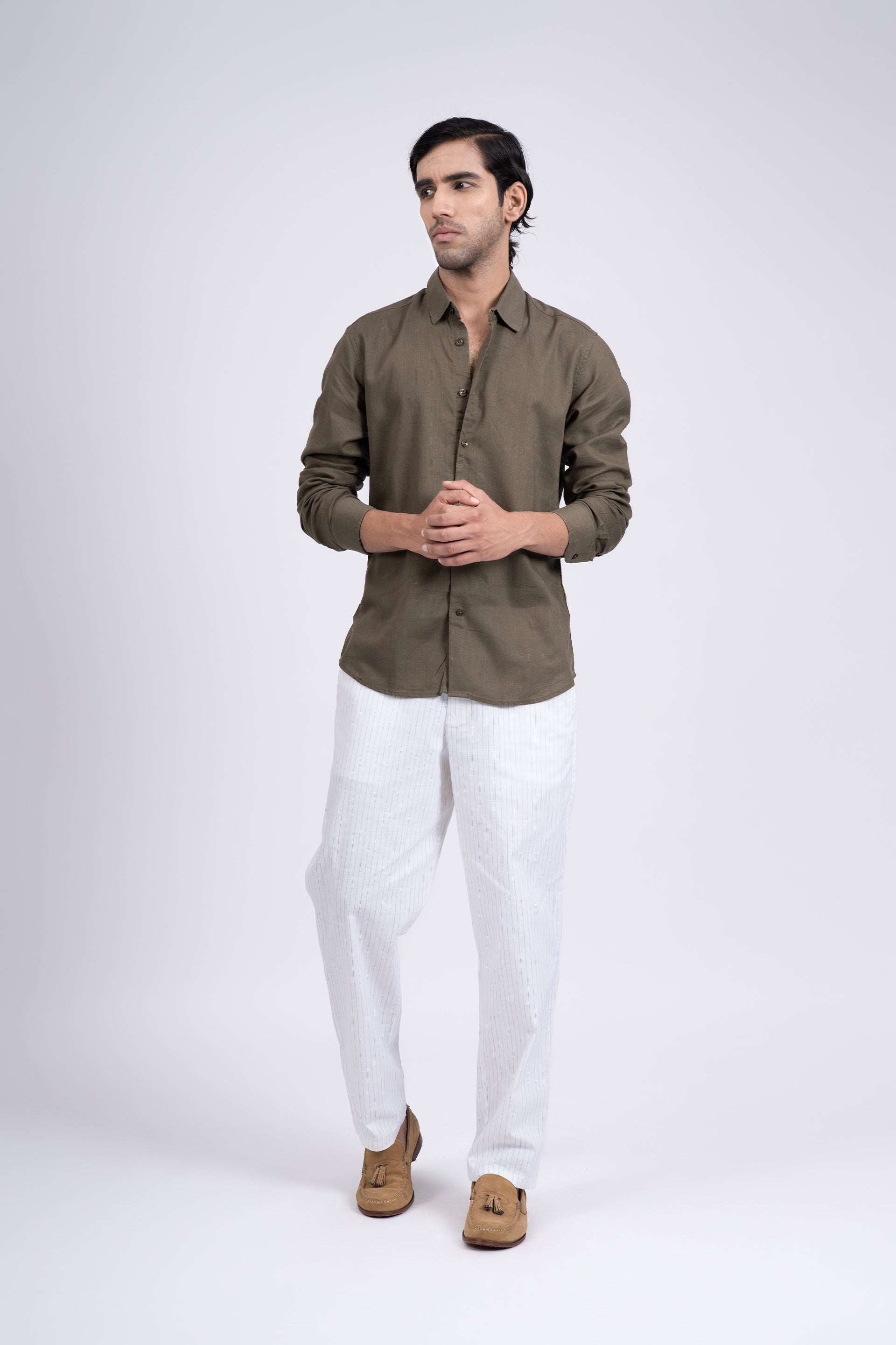 Premium Lyocell Linen Shirt In Olive