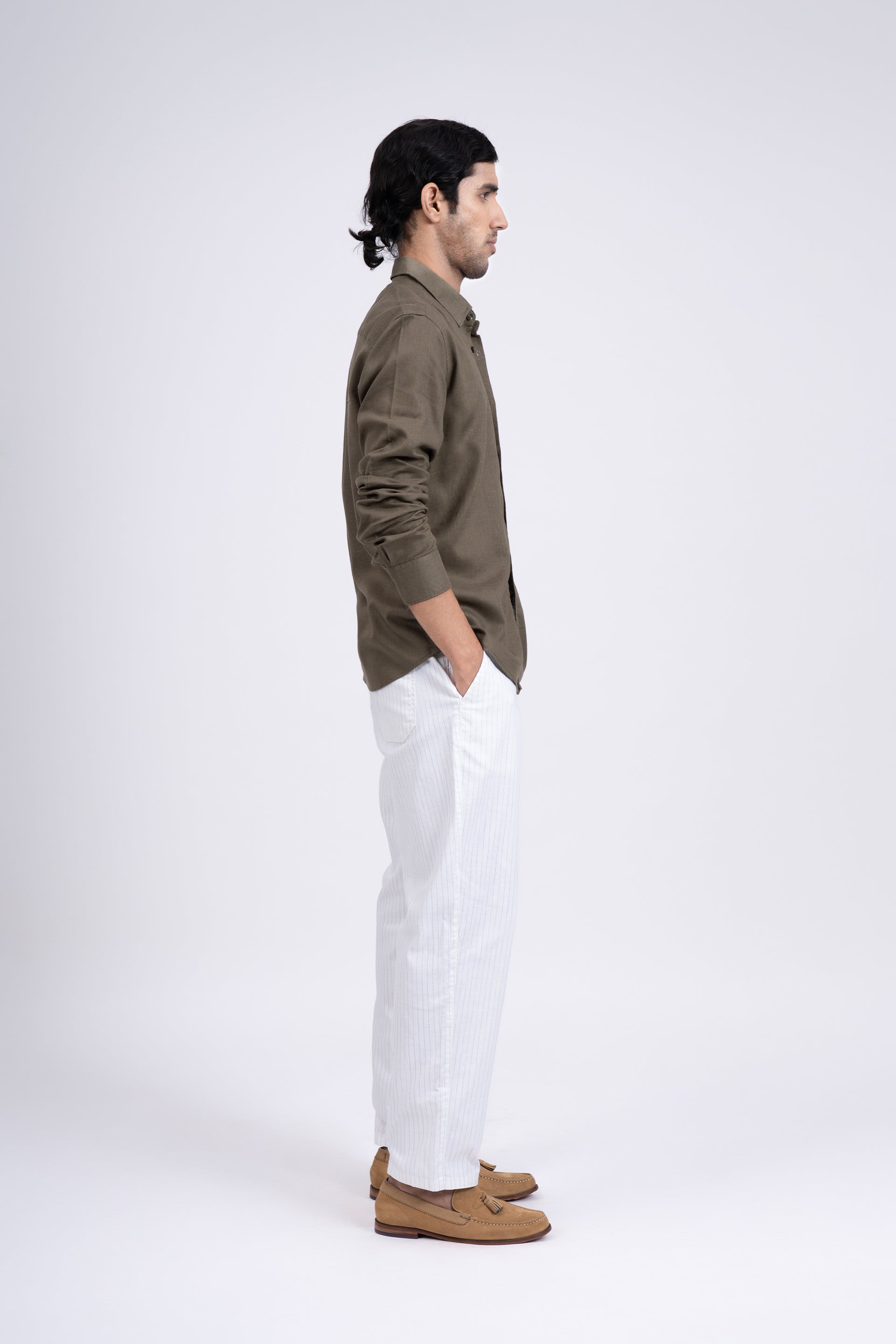 Premium Lyocell Linen Shirt In Olive