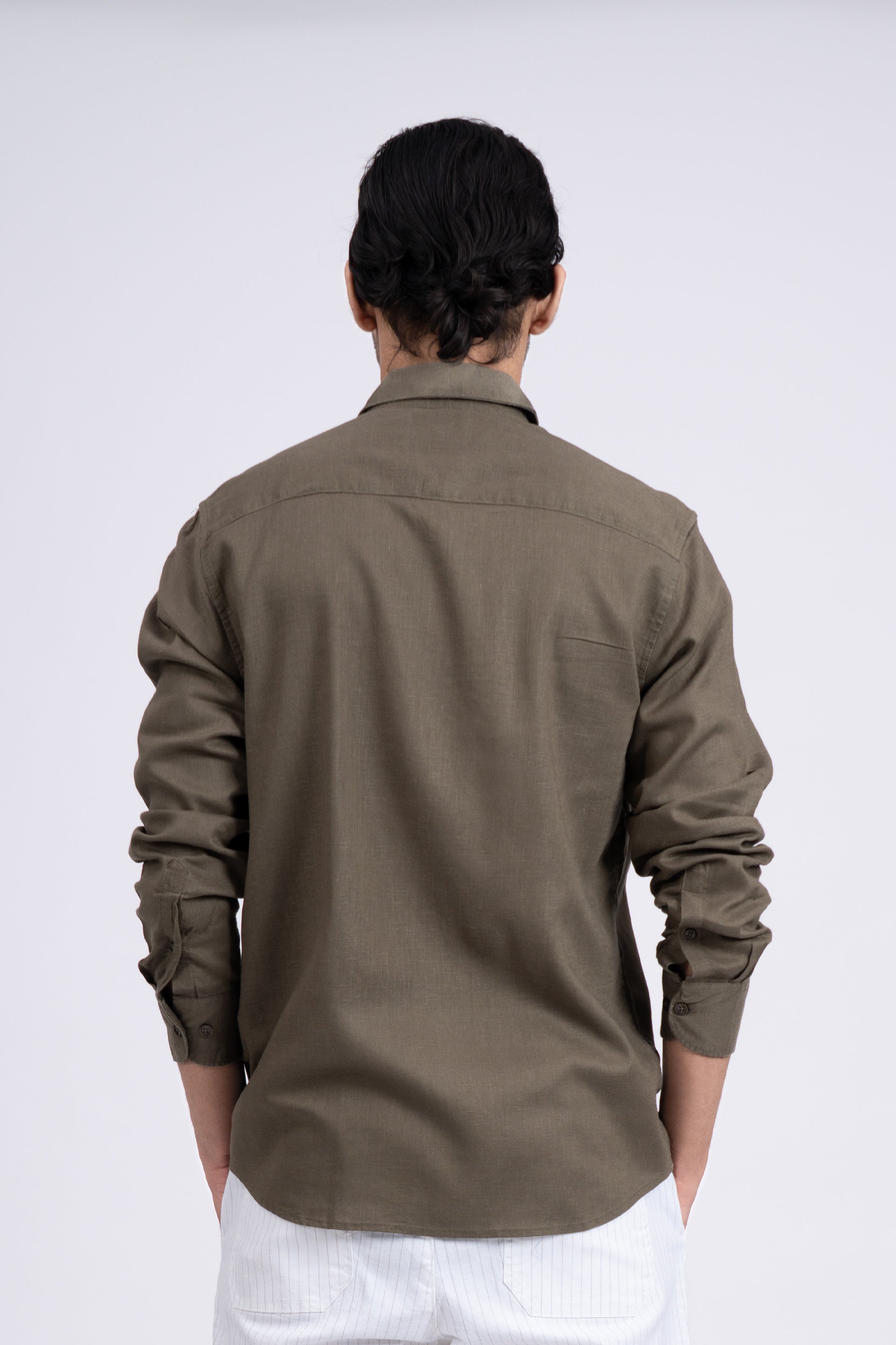 Premium Lyocell Linen Shirt In Olive