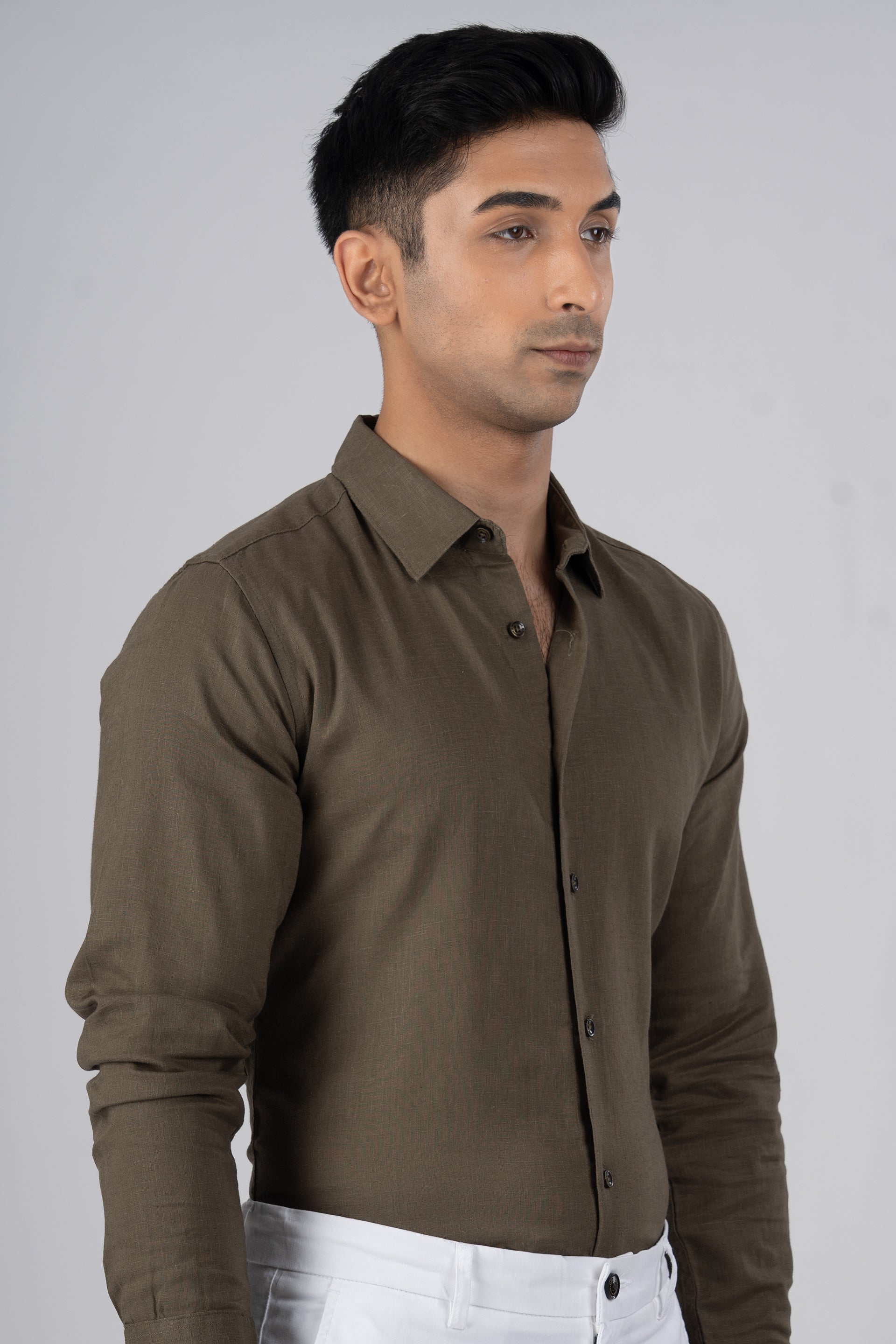 Premium Lyocell Linen Shirt In Olive