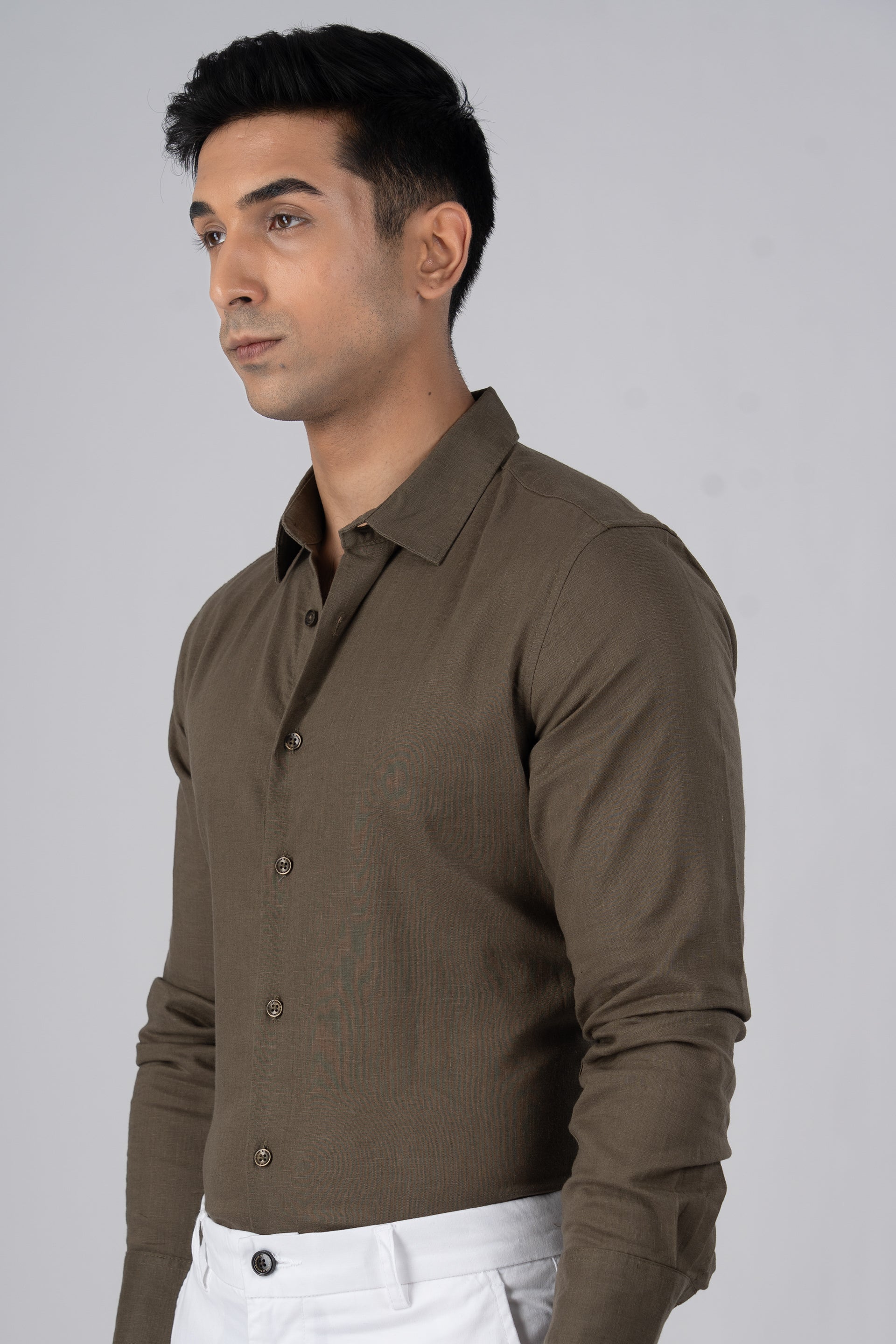 Premium Lyocell Linen Shirt In Olive