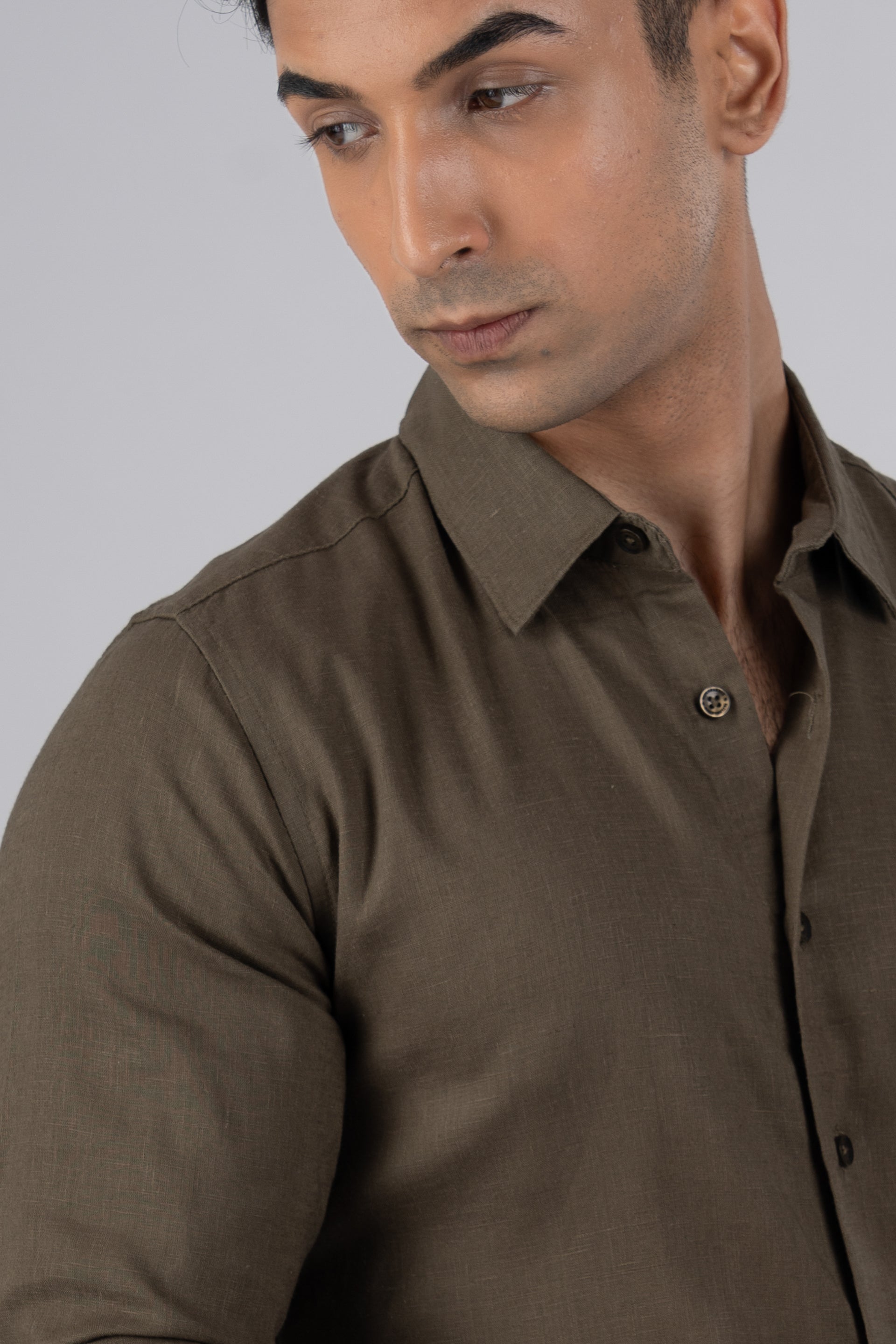 Premium Lyocell Linen Shirt In Olive