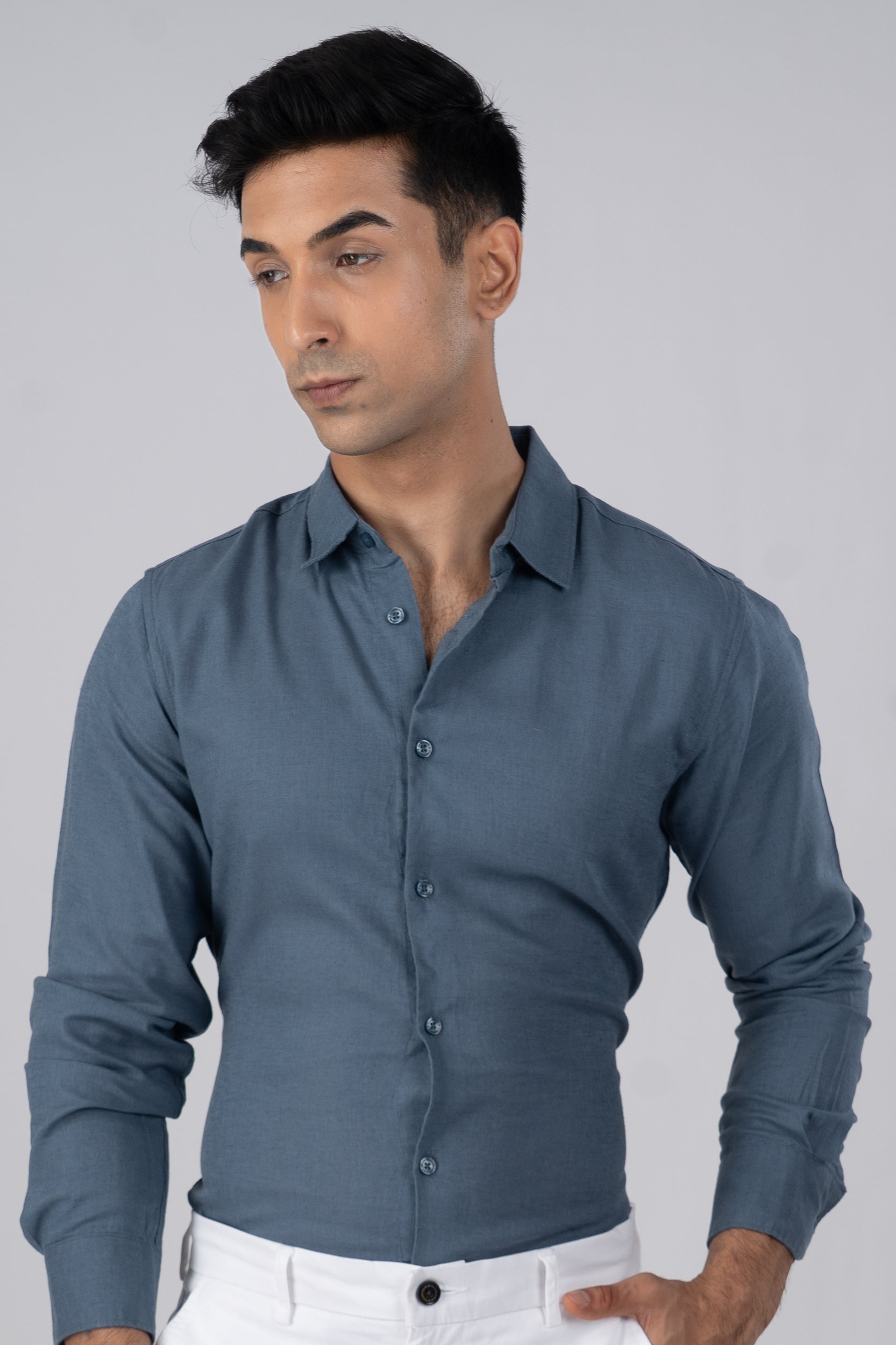 Premium Lyocell Linen Shirt In Ocean Blue