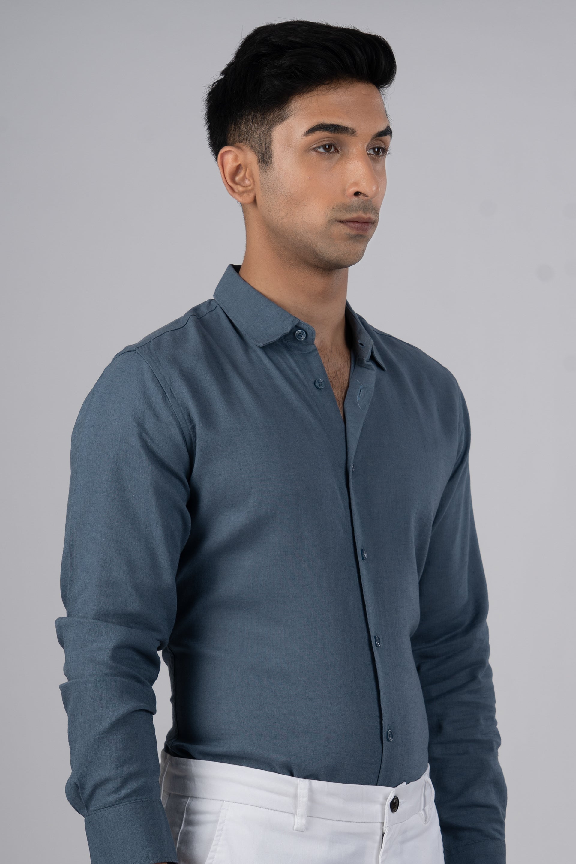Premium Lyocell Linen Shirt In Ocean Blue