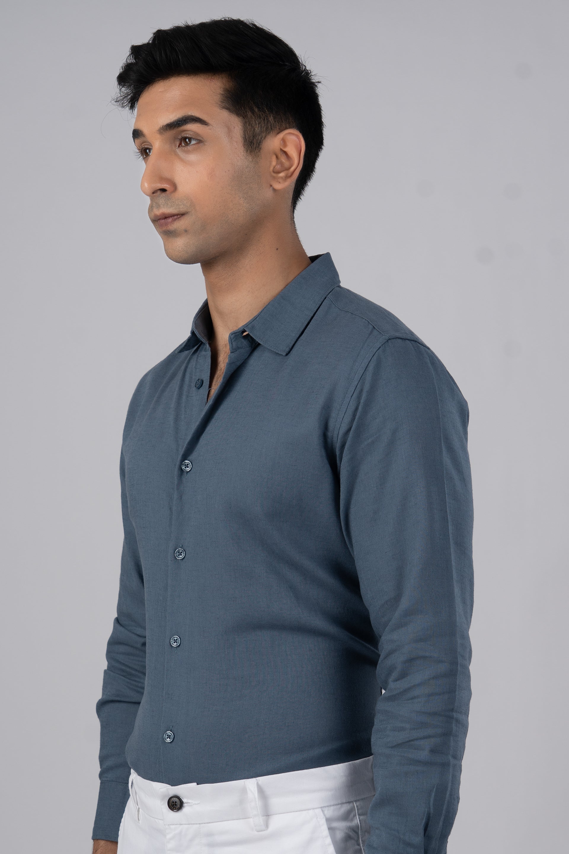 Premium Lyocell Linen Shirt In Ocean Blue