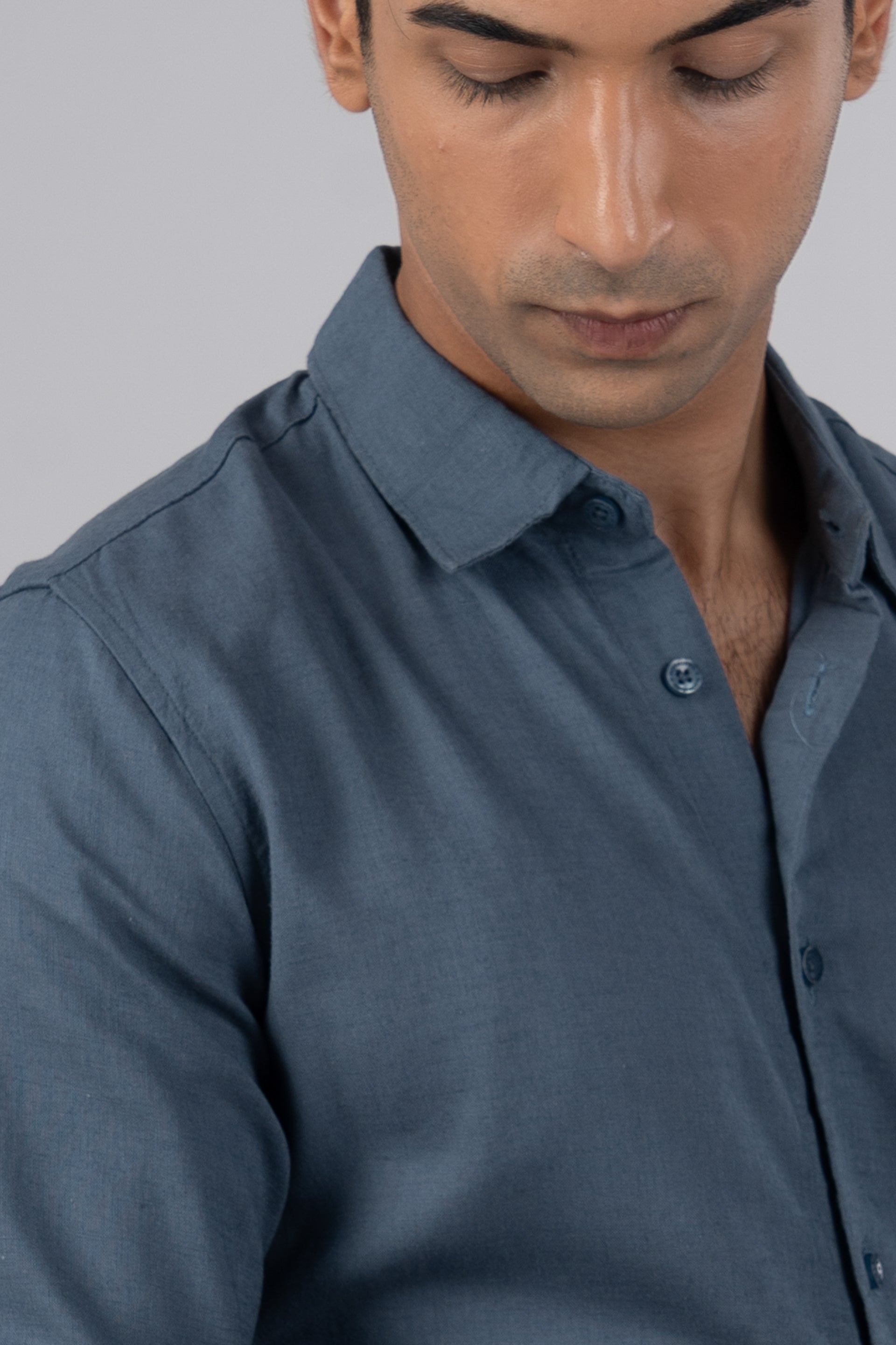 Premium Lyocell Linen Shirt In Ocean Blue