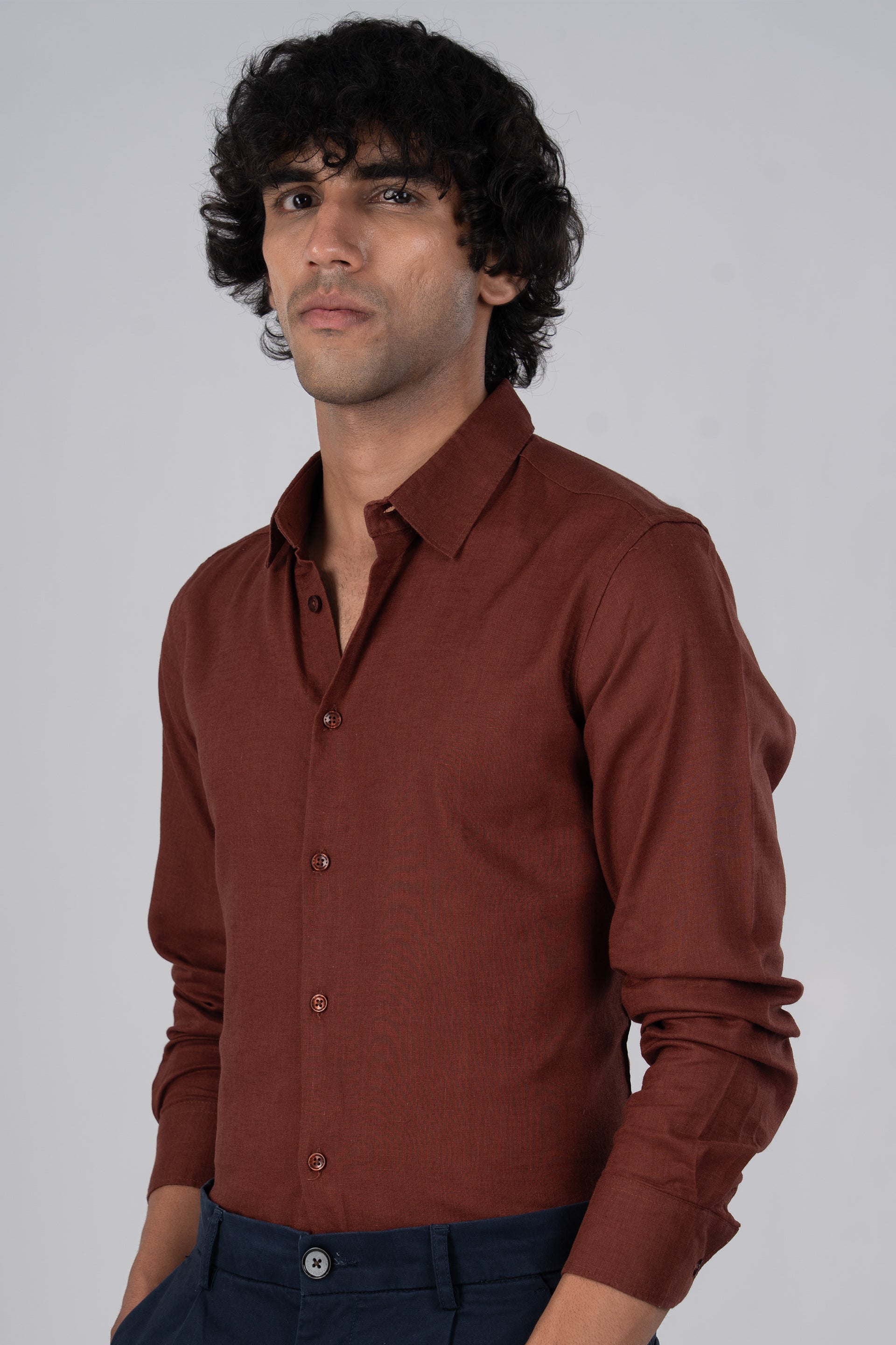 Premium Lyocell Linen Shirt In Clay