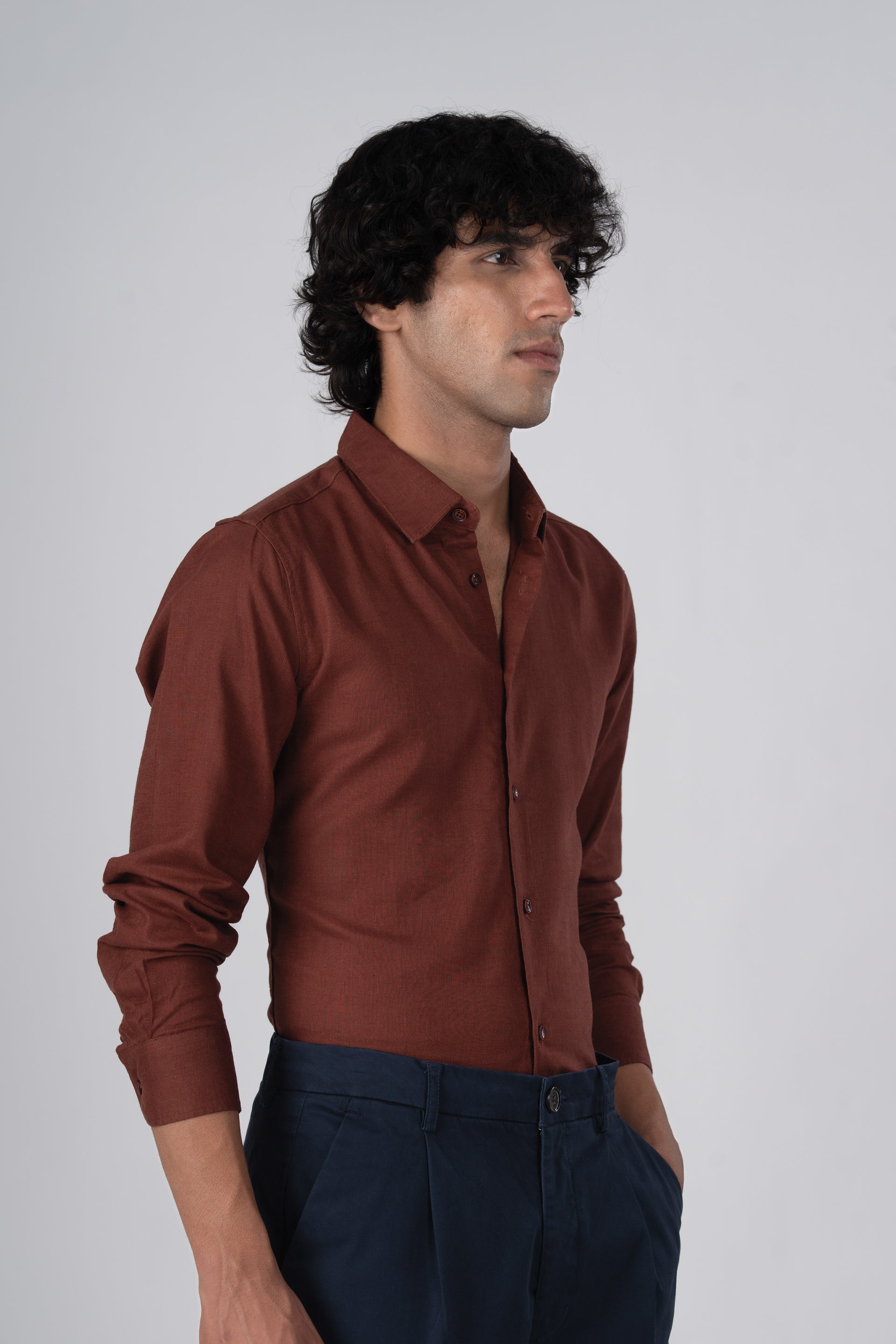Premium Lyocell Linen Shirt In Clay