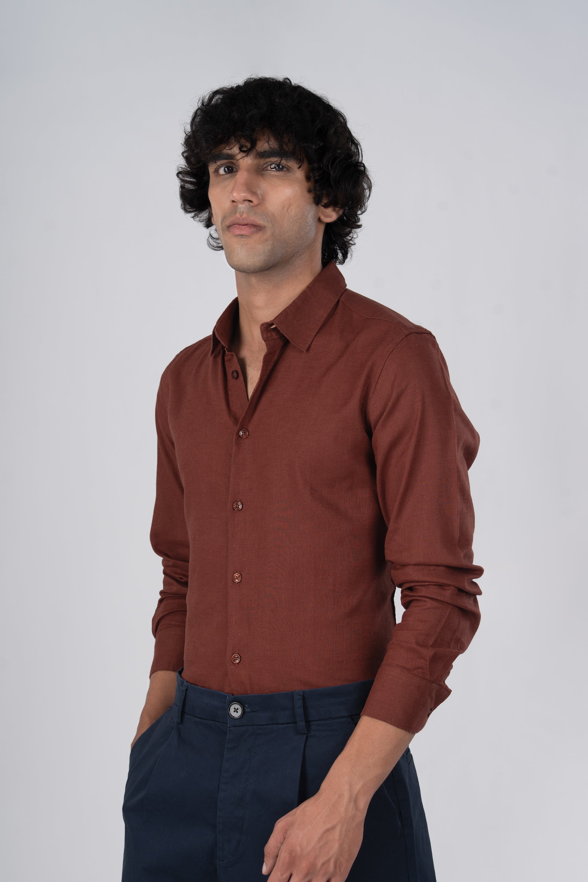 Premium Lyocell Linen Shirt In Clay
