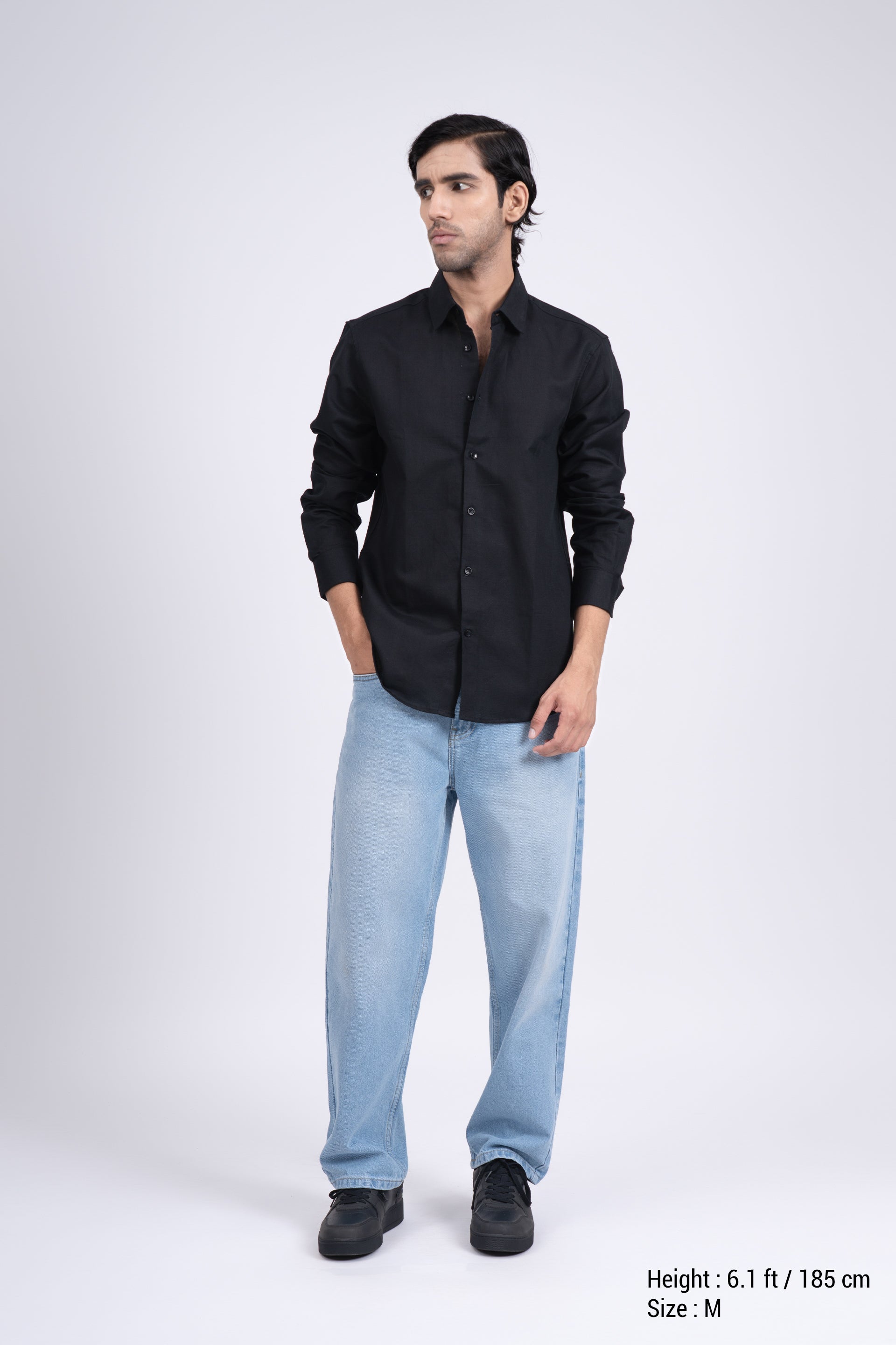 Premium Lyocell Linen Shirt In Black