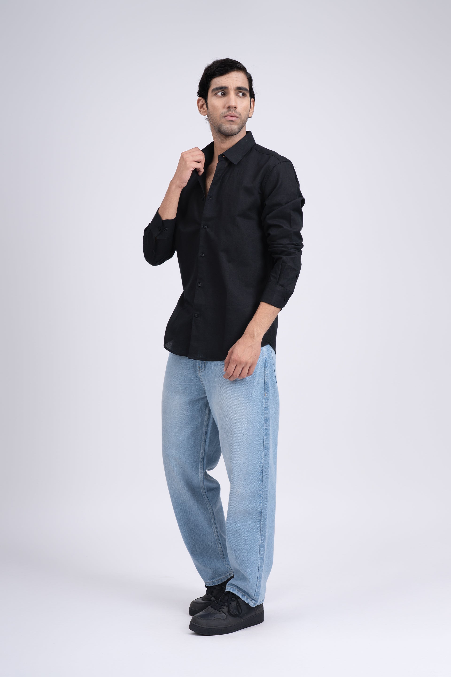 Premium Lyocell Linen Shirt In Black