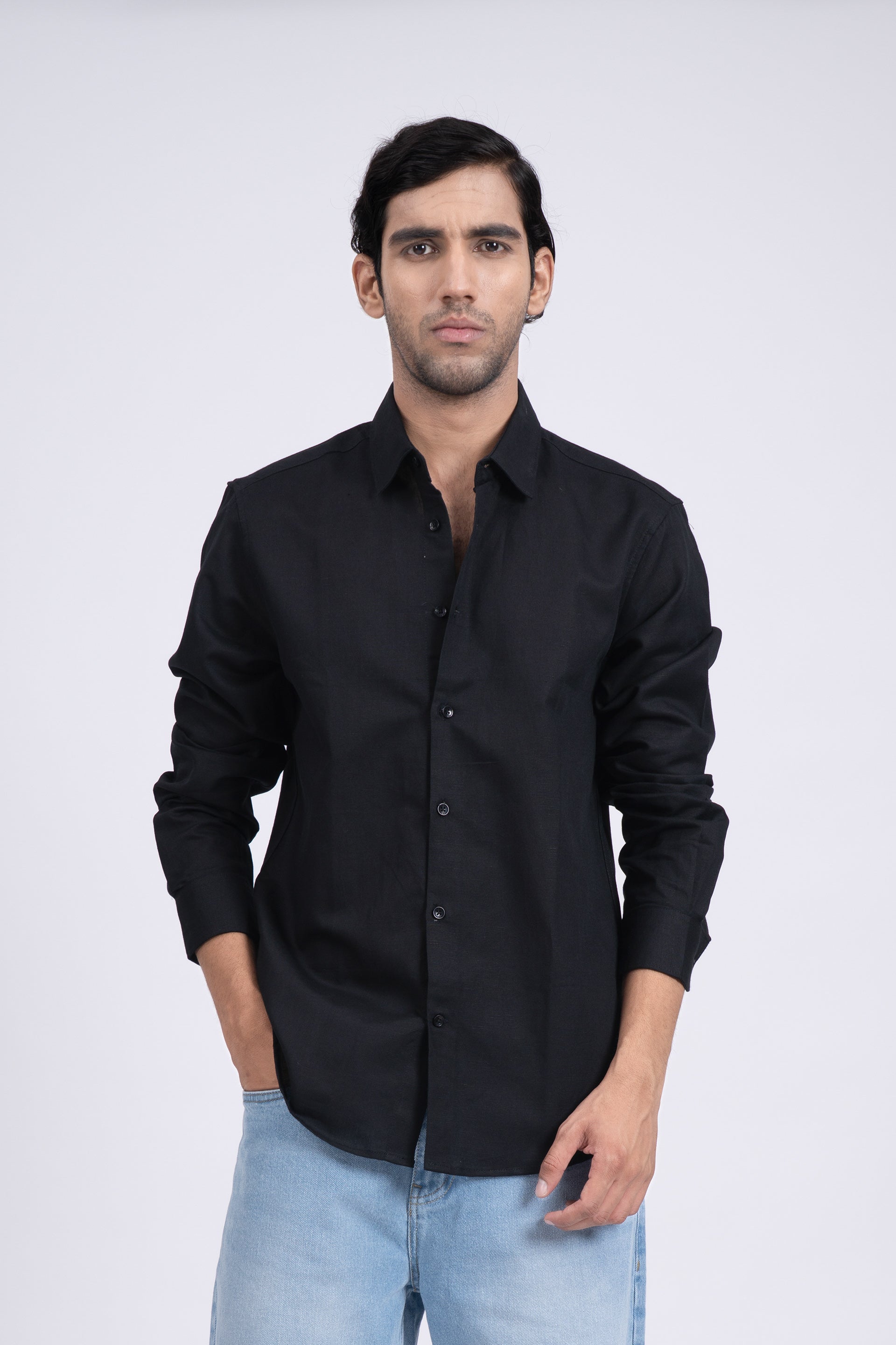 Premium Lyocell Linen Shirt In Black