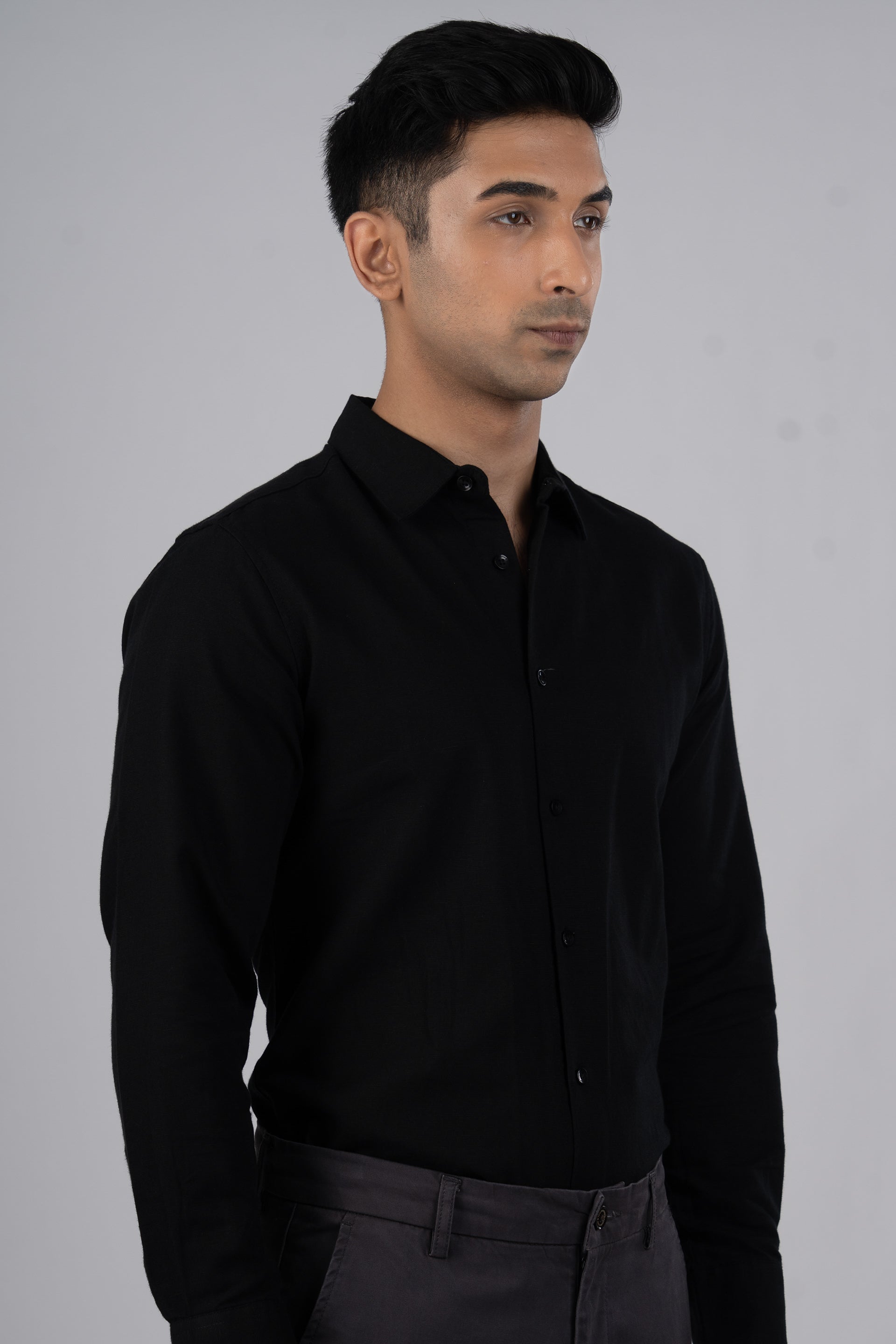Premium Lyocell Linen Shirt In Black