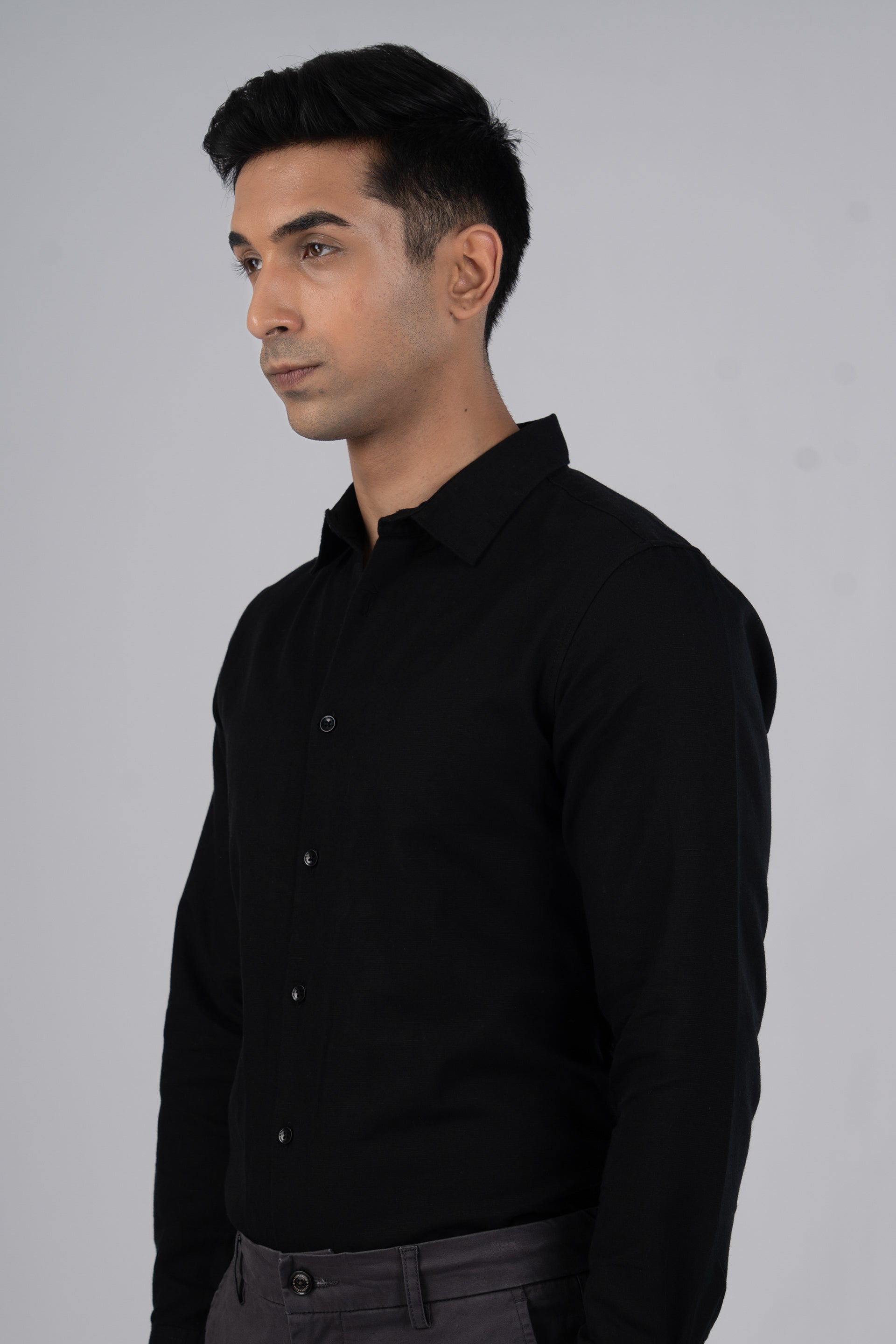 Premium Lyocell Linen Shirt In Black