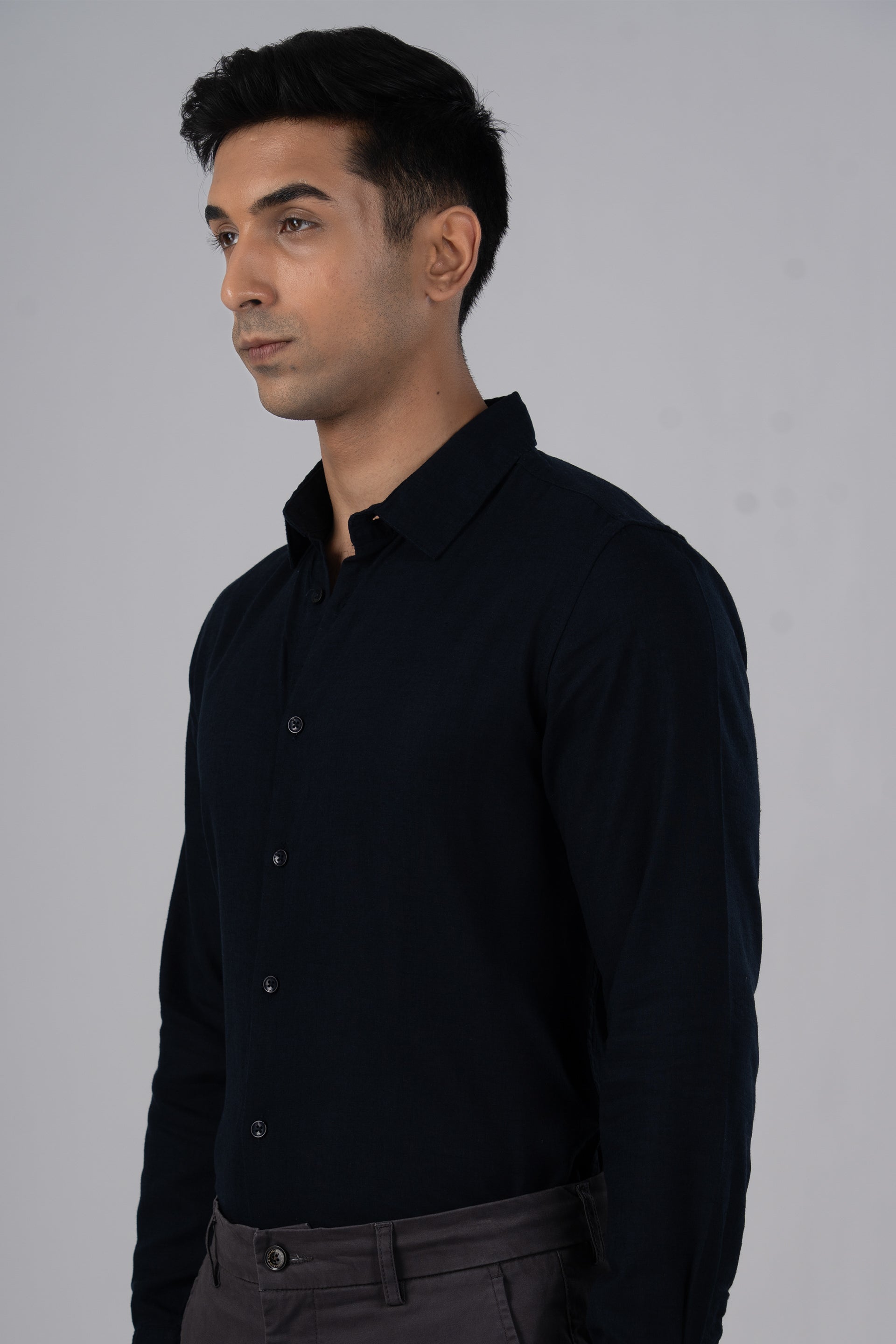 Premium Lyocell Linen Shirt In Navy