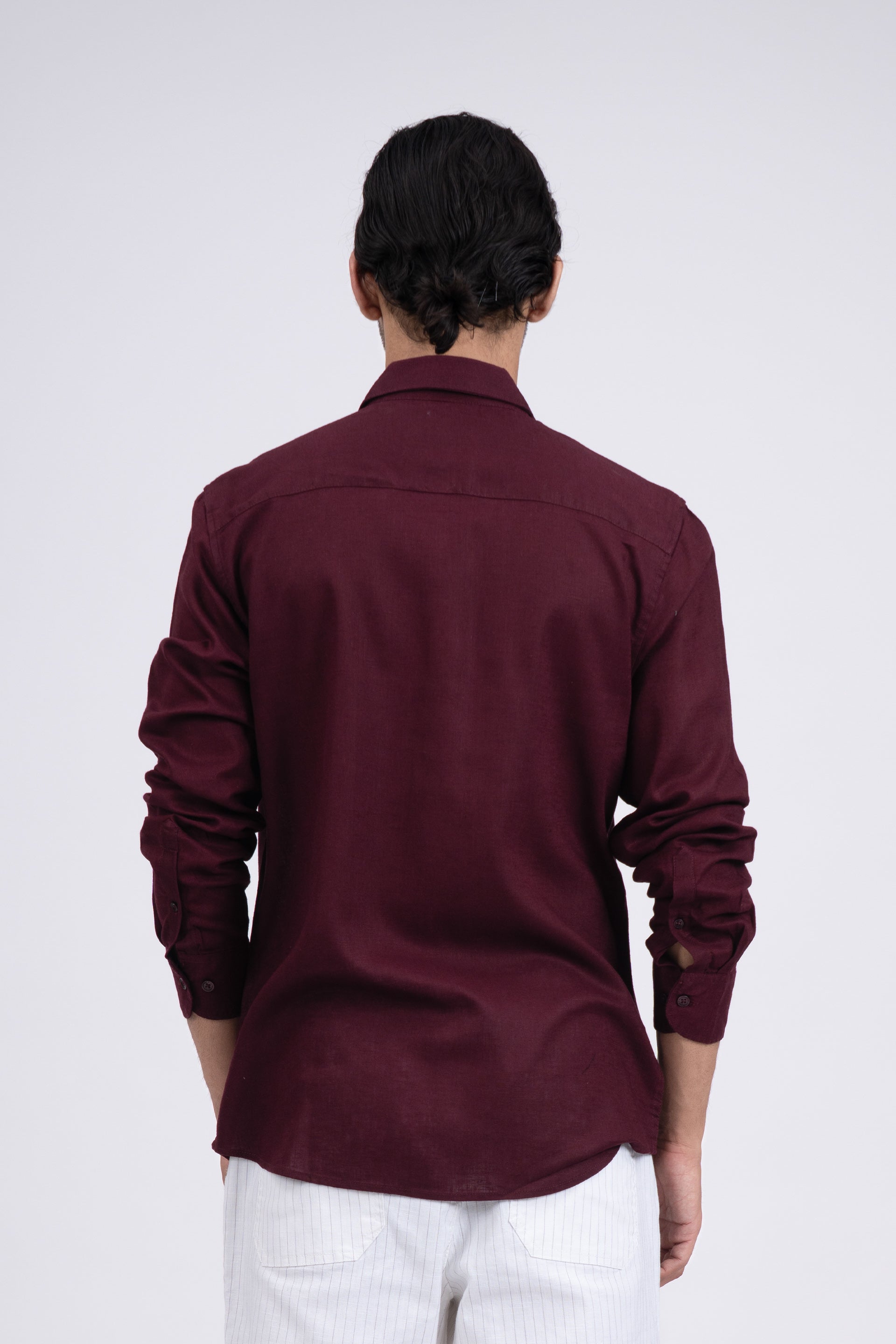Premium Lyocell Linen Shirt In Maroon