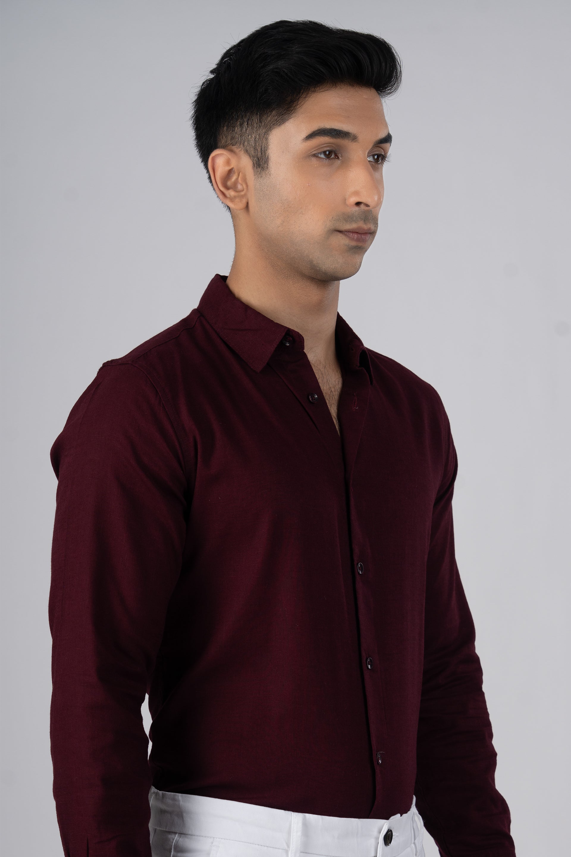 Premium Lyocell Linen Shirt In Maroon