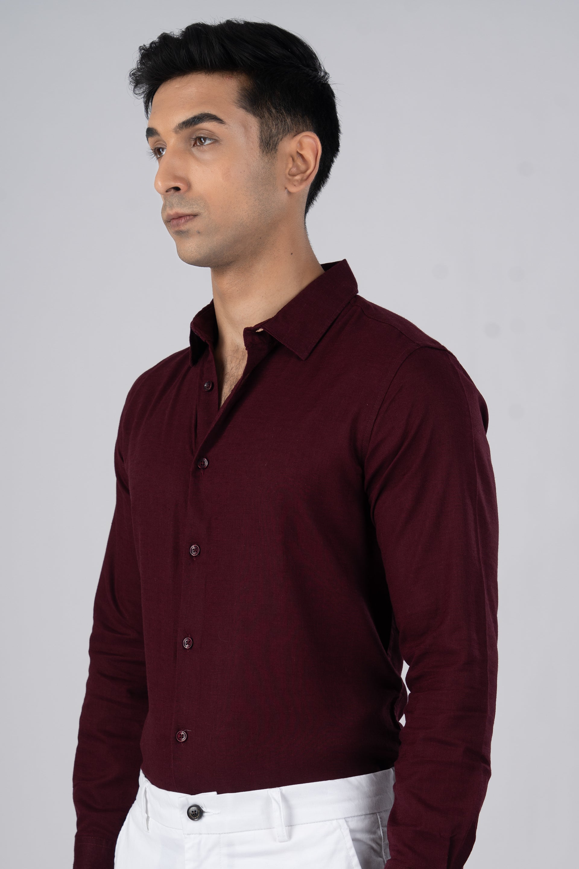 Premium Lyocell Linen Shirt In Maroon