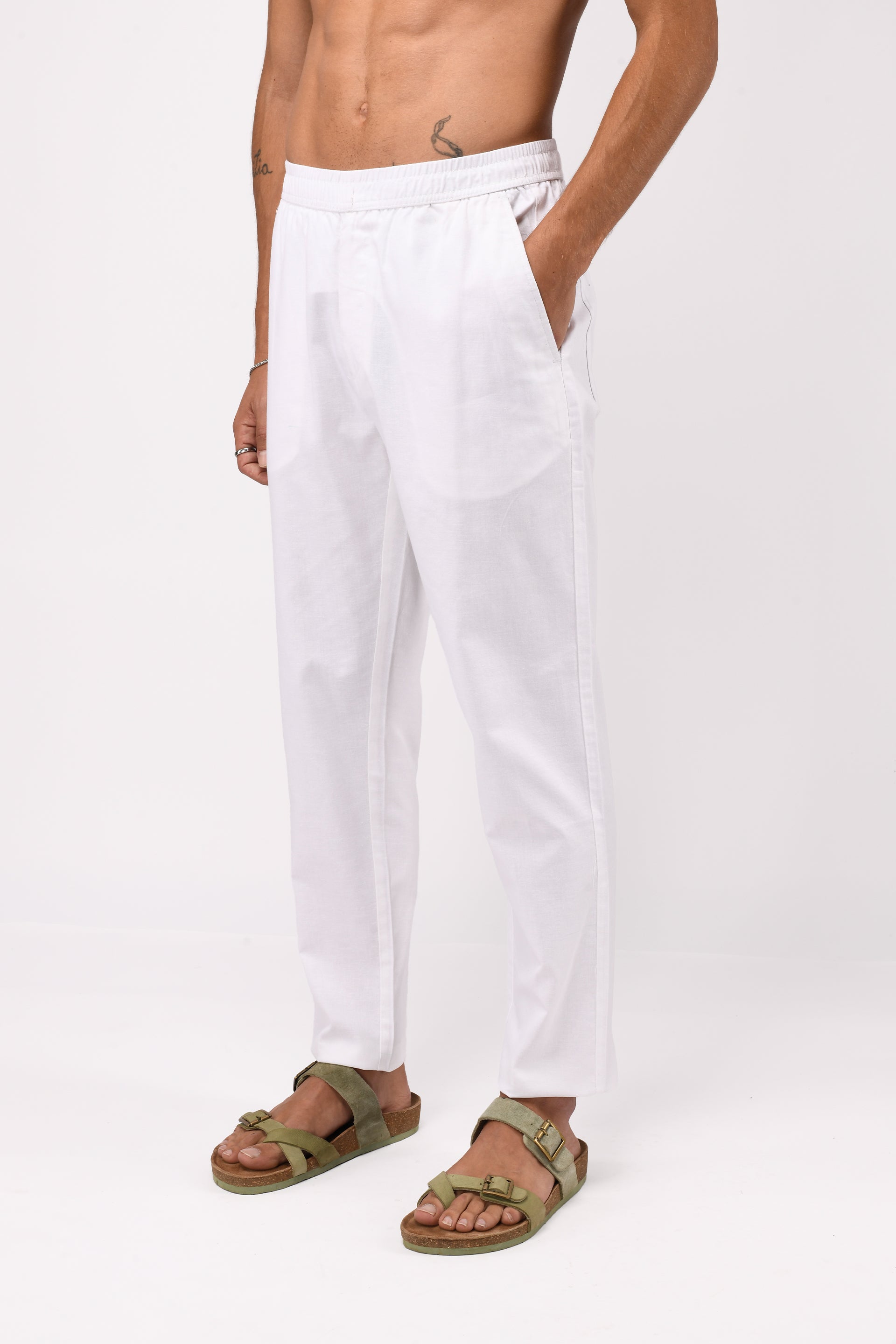 LINEN FUSED TAILORED PANTS IN WHITE